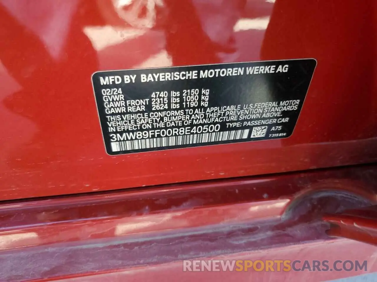 12 fotografías del automóvil dañado 3MW89FF00R8E40500 BMW 3 SERIES 2024