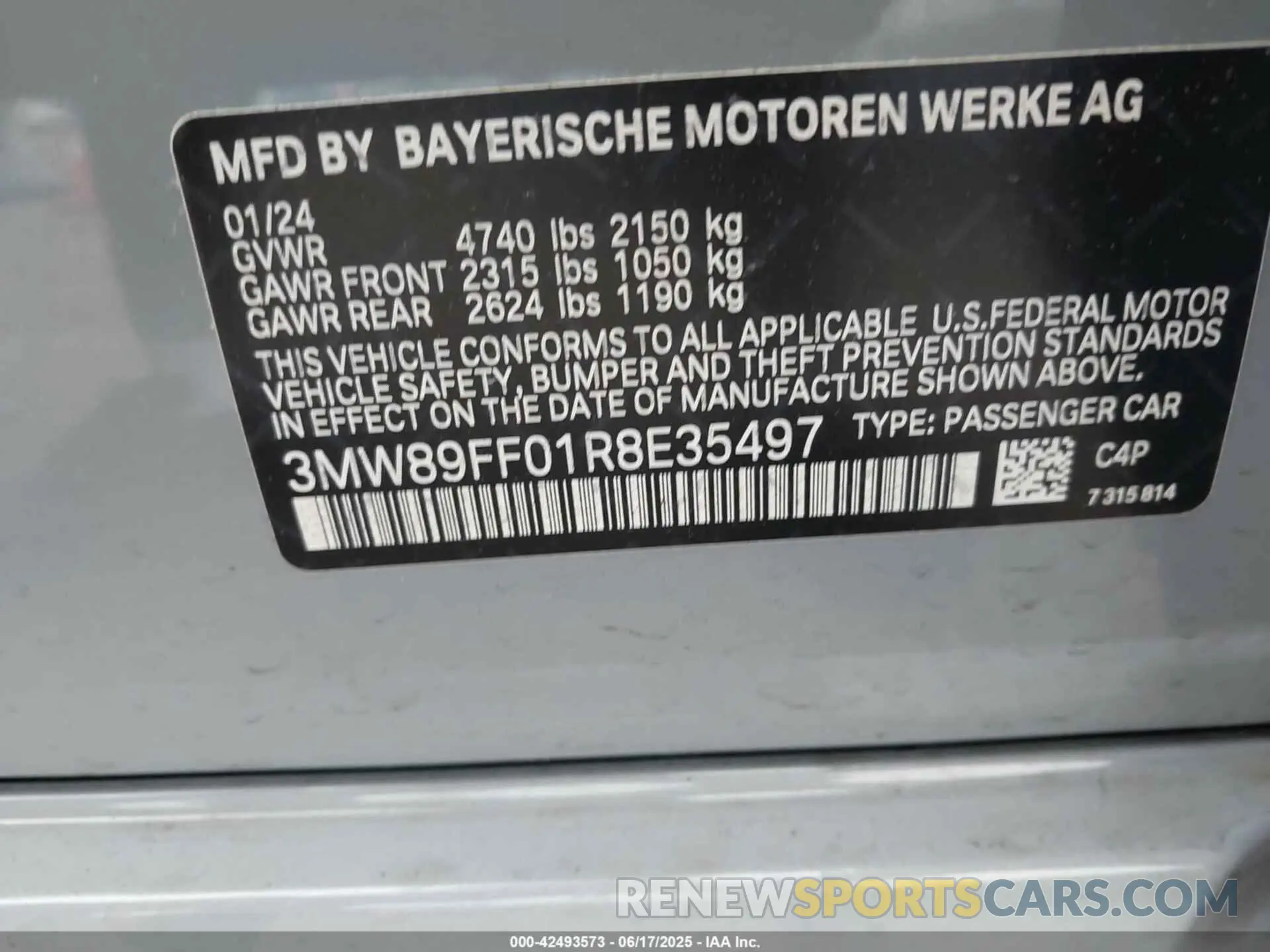 9 fotografías del automóvil dañado 3MW89FF01R8E35497 BMW 3 SERIES 2024