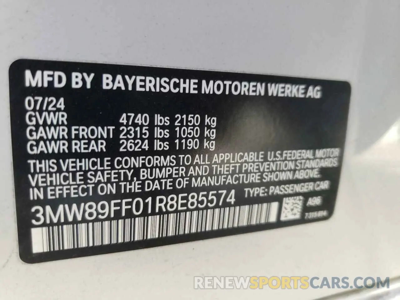 12 fotografías del automóvil dañado 3MW89FF01R8E85574 BMW 3 SERIES 2024