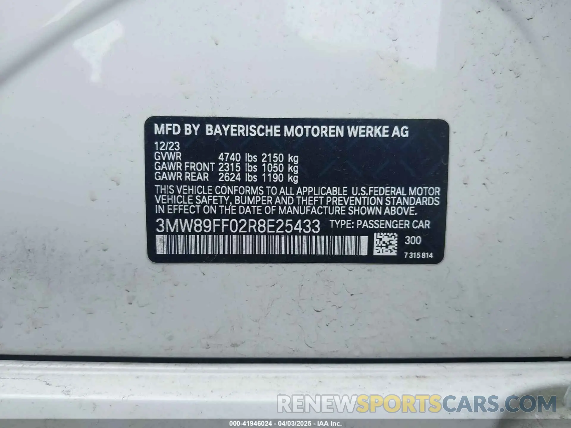 9 fotografías del automóvil dañado 3MW89FF02R8E25433 BMW 3 SERIES 2024