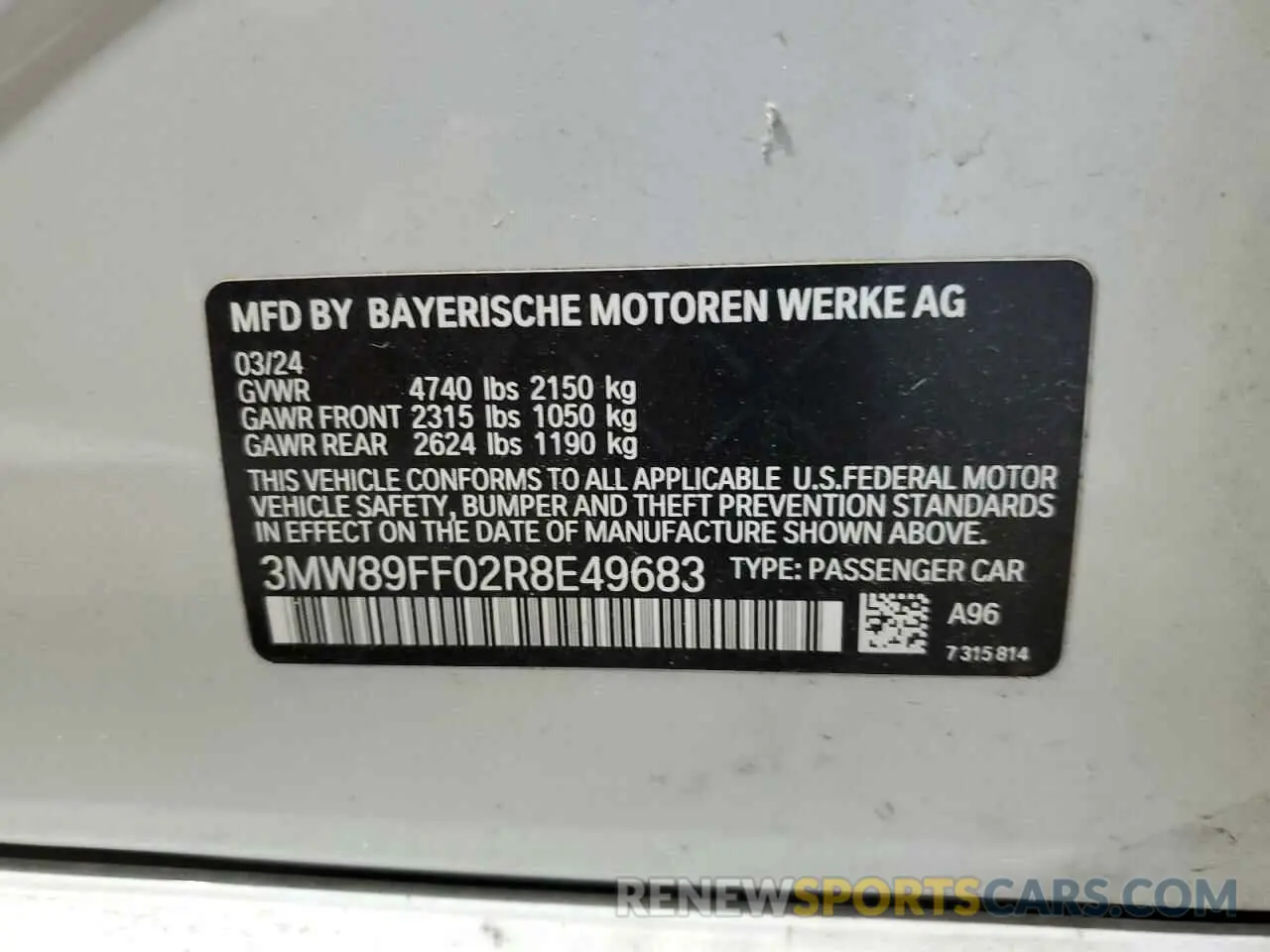 12 fotografías del automóvil dañado 3MW89FF02R8E49683 BMW 3 SERIES 2024