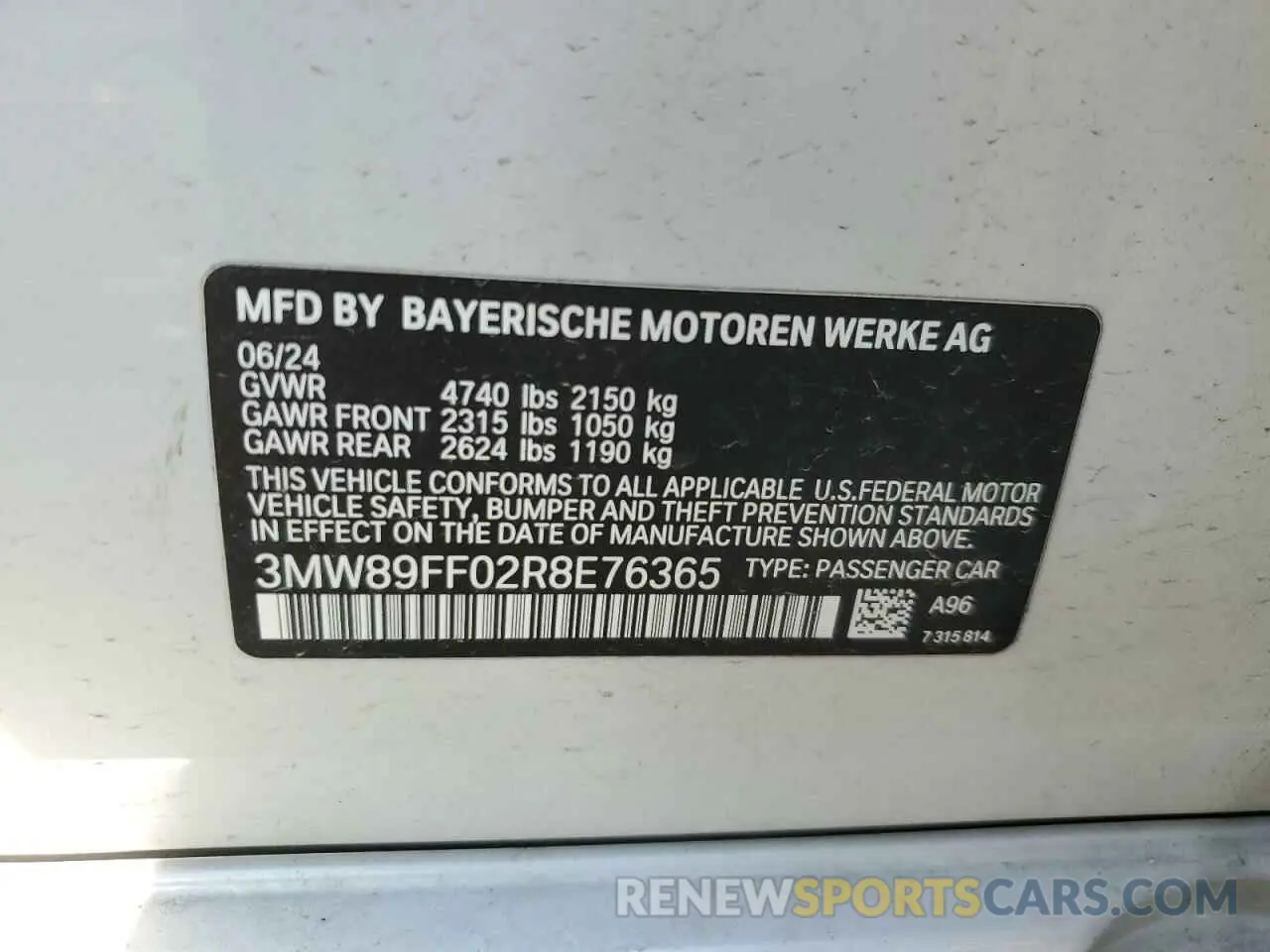12 fotografías del automóvil dañado 3MW89FF02R8E76365 BMW 3 SERIES 2024