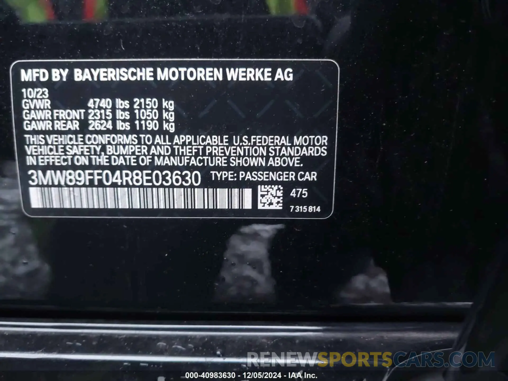 9 fotografías del automóvil dañado 3MW89FF04R8E03630 BMW 3 SERIES 2024