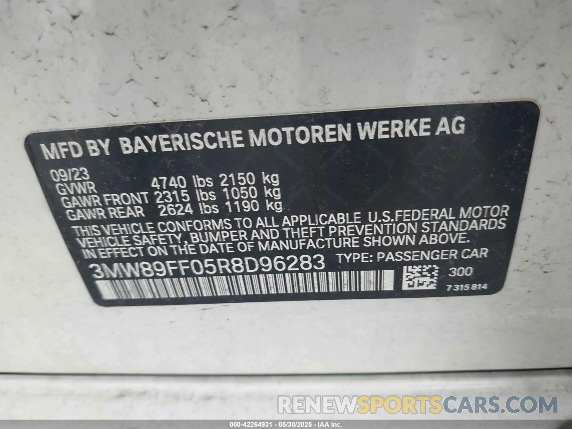 9 fotografías del automóvil dañado 3MW89FF05R8D96283 BMW 3 SERIES 2024