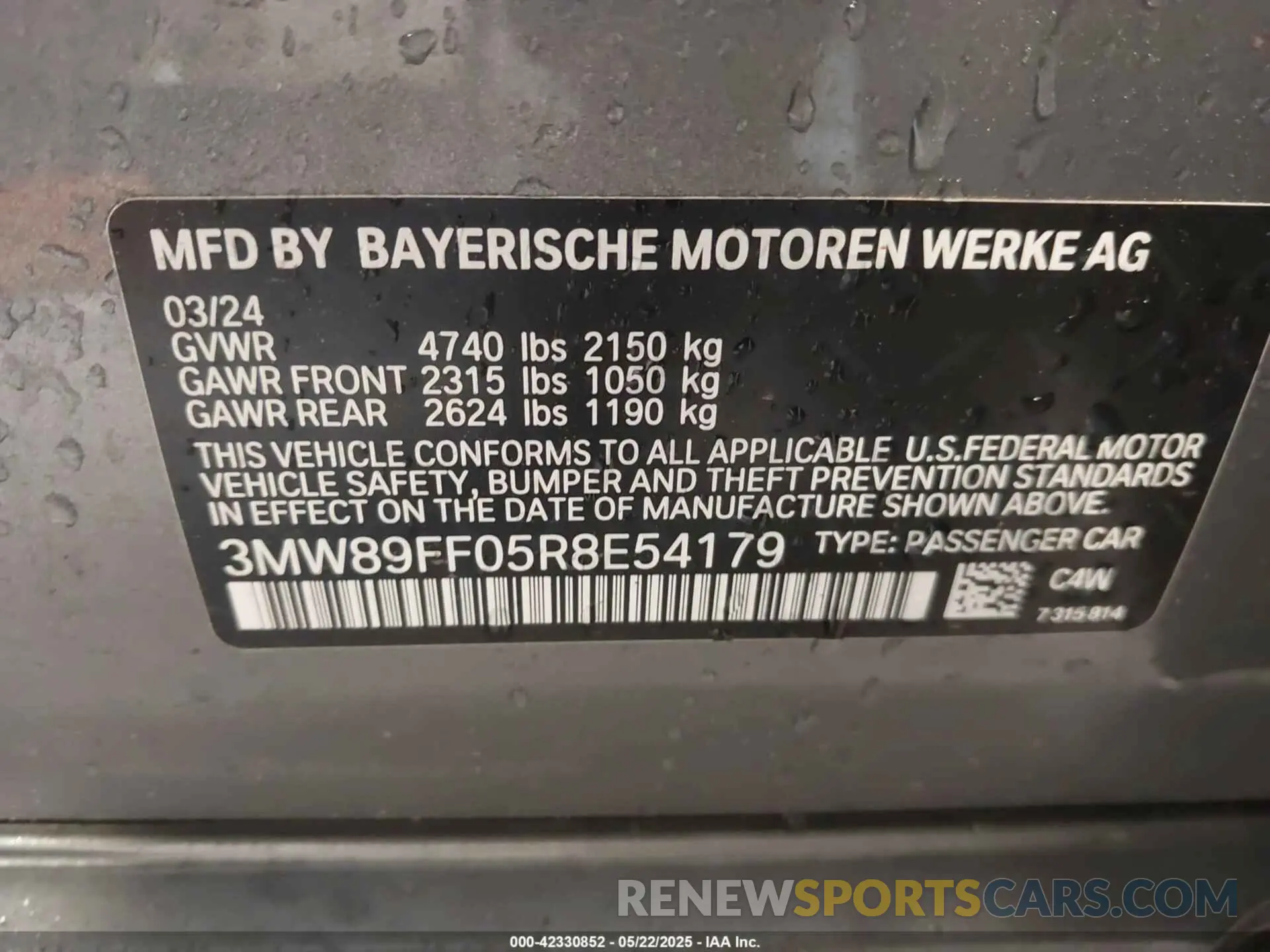 9 fotografías del automóvil dañado 3MW89FF05R8E54179 BMW 3 SERIES 2024