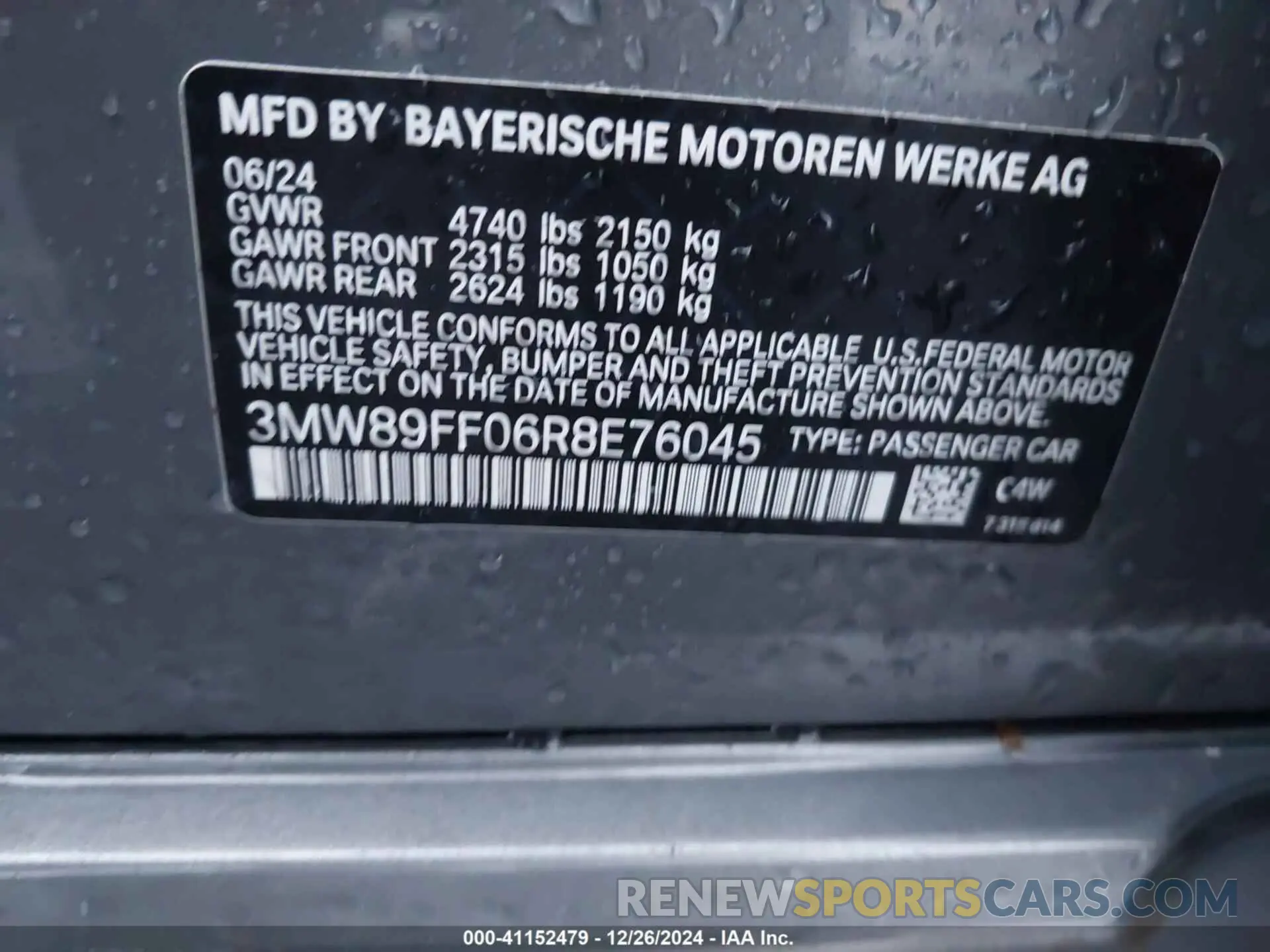 9 fotografías del automóvil dañado 3MW89FF06R8E76045 BMW 3 SERIES 2024