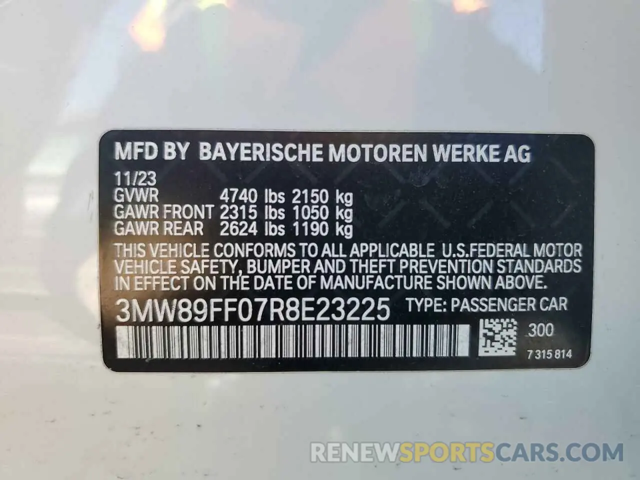 12 fotografías del automóvil dañado 3MW89FF07R8E23225 BMW 3 SERIES 2024