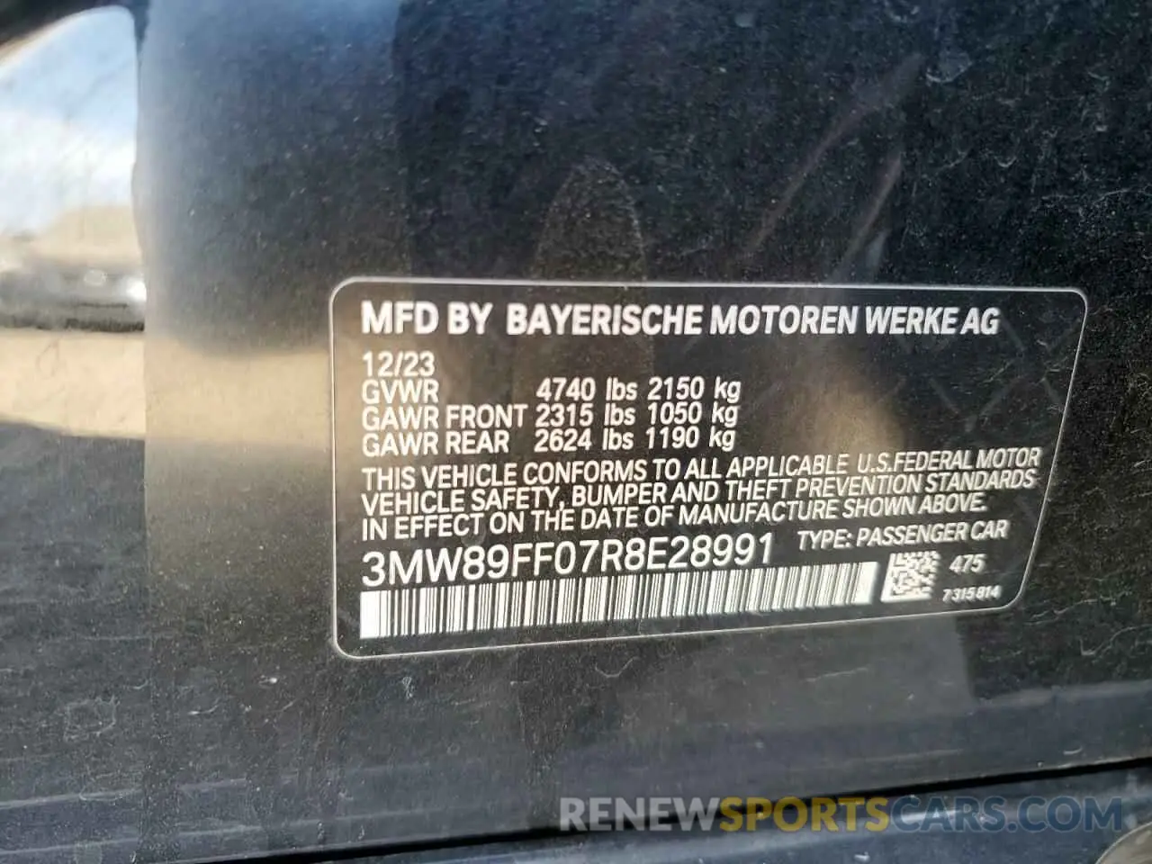 13 fotografías del automóvil dañado 3MW89FF07R8E28991 BMW 3 SERIES 2024