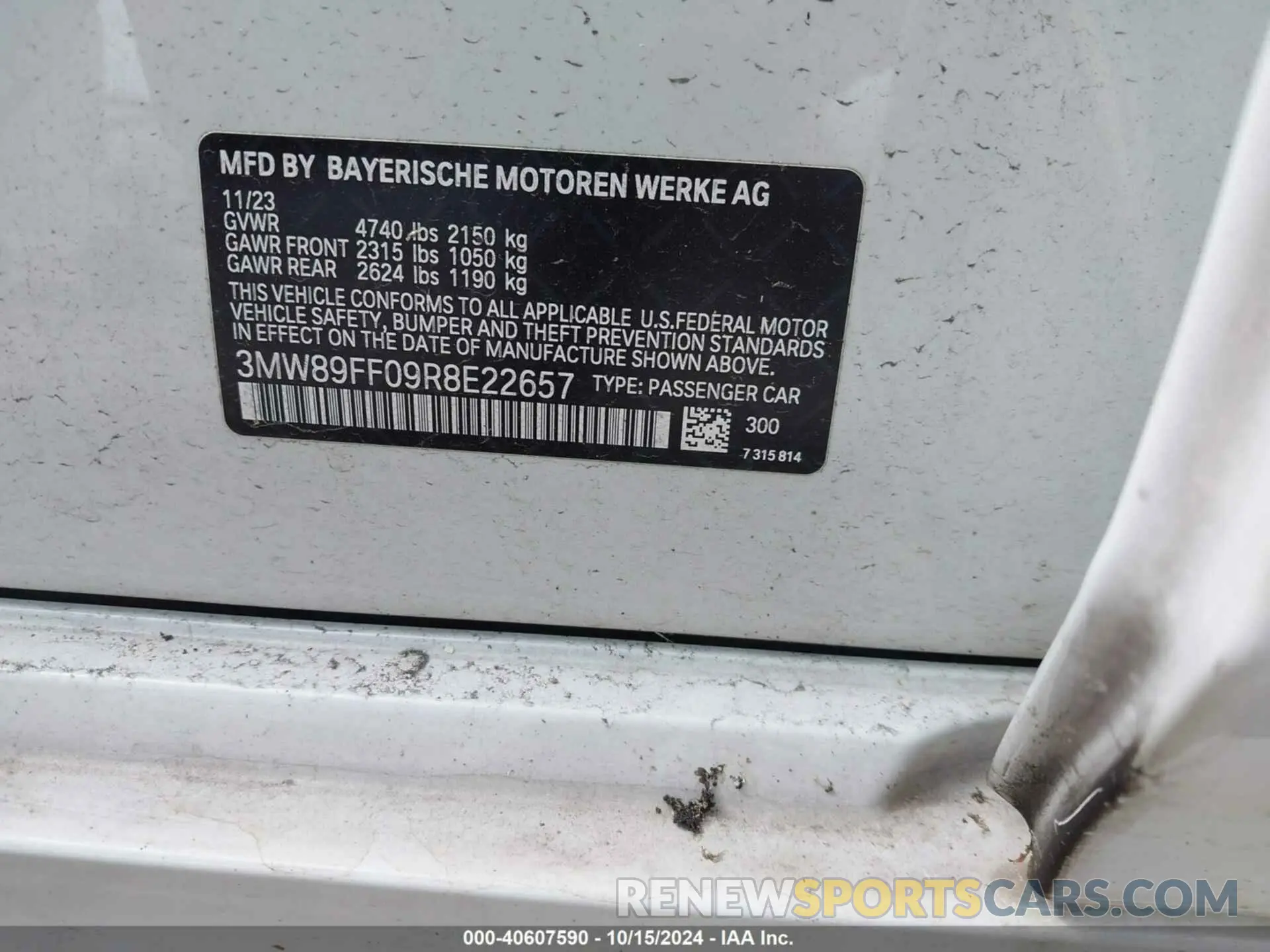 9 fotografías del automóvil dañado 3MW89FF09R8E22657 BMW 3 SERIES 2024