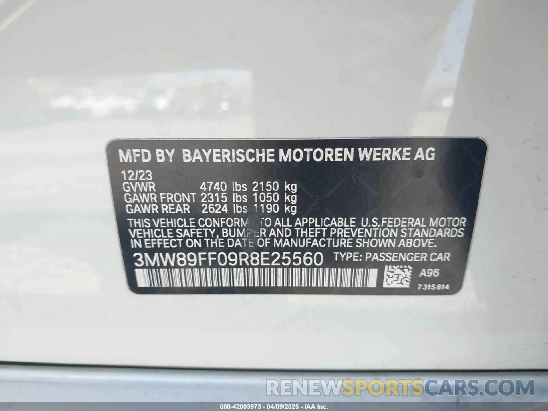 9 fotografías del automóvil dañado 3MW89FF09R8E25560 BMW 3 SERIES 2024