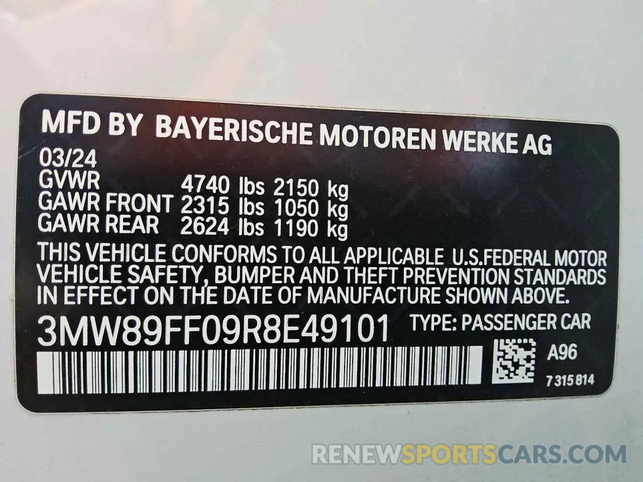 12 fotografías del automóvil dañado 3MW89FF09R8E49101 BMW 3 SERIES 2024