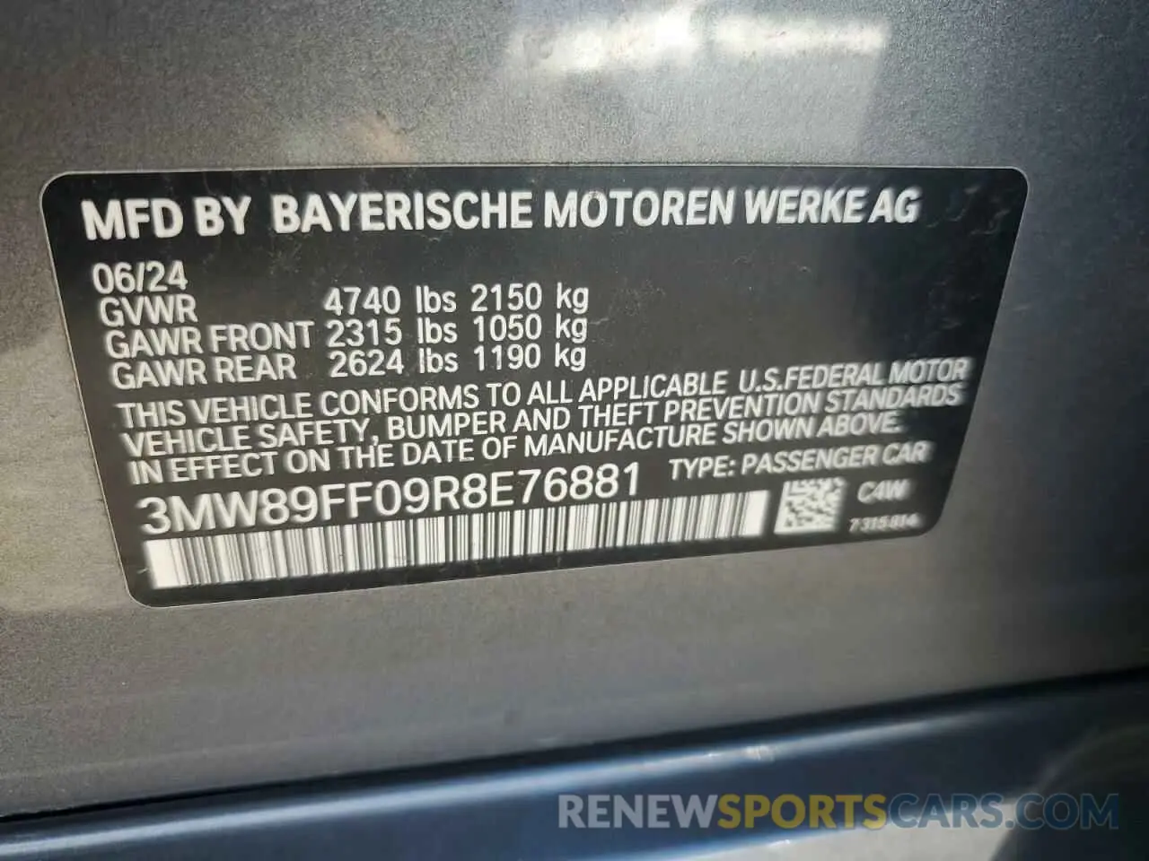 12 fotografías del automóvil dañado 3MW89FF09R8E76881 BMW 3 SERIES 2024