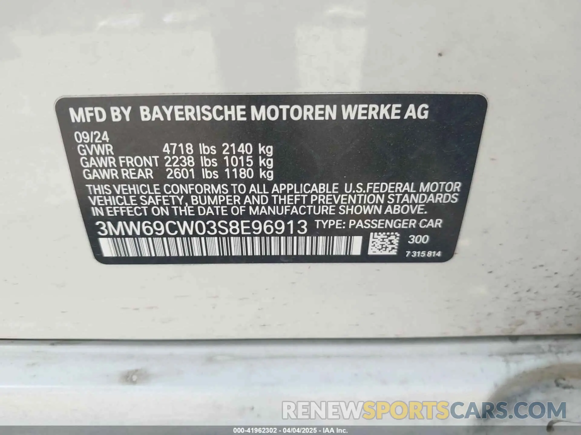 9 fotografías del automóvil dañado 3MW69CW03S8E96913 BMW 3 SERIES 2025