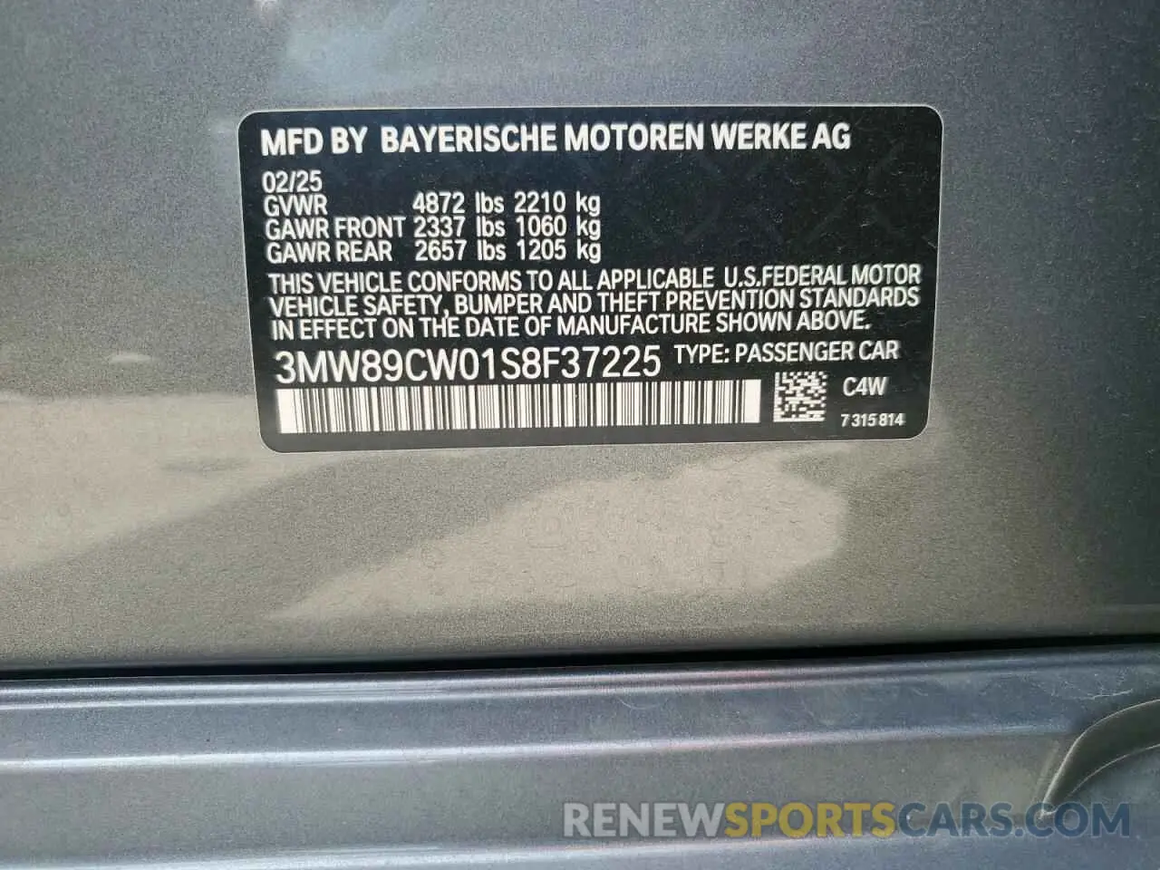 12 fotografías del automóvil dañado 3MW89CW01S8F37225 BMW 3 SERIES 2025