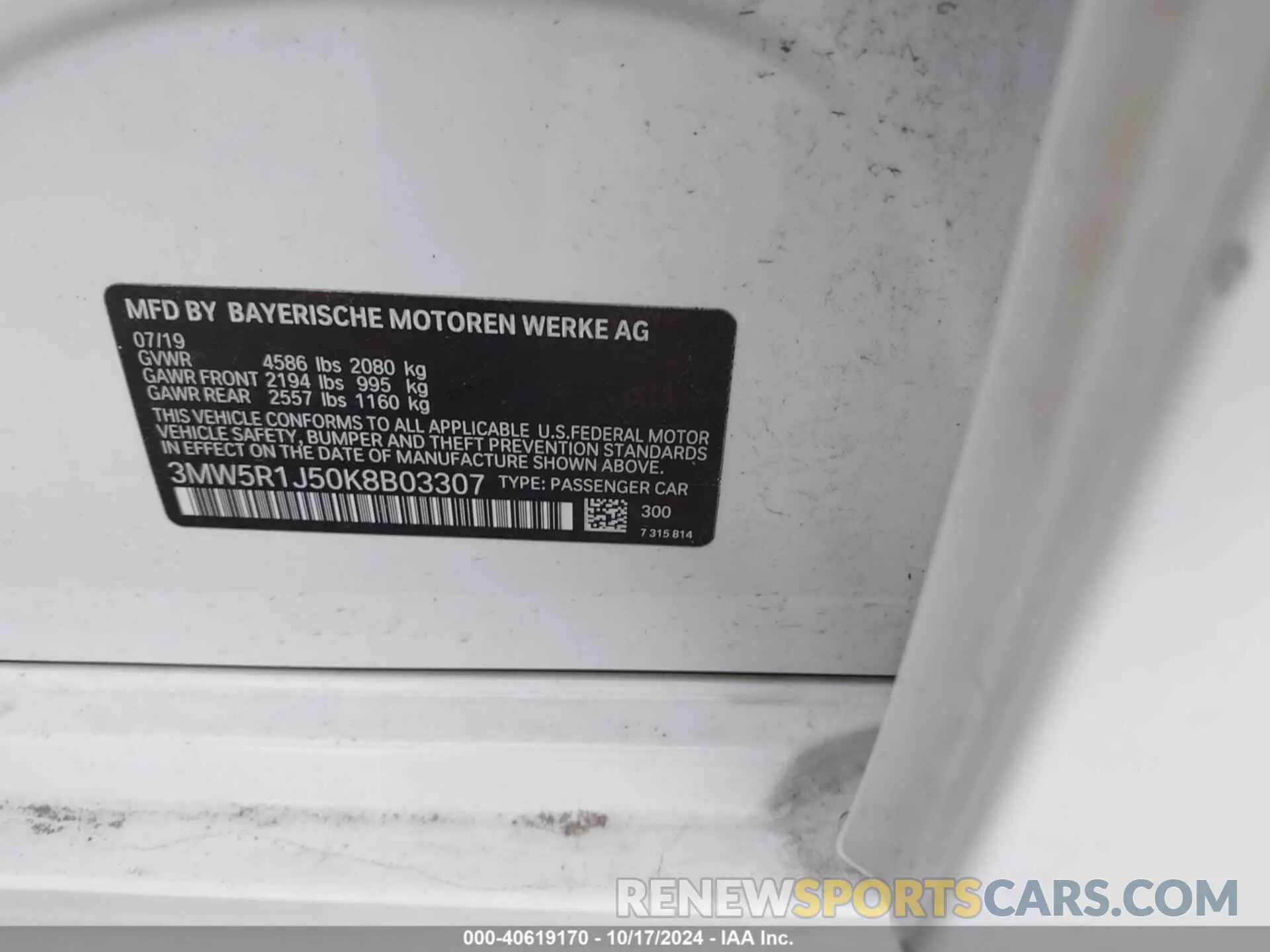 9 fotografías del automóvil dañado 3MW5R1J50K8B03307 BMW 330I 2019