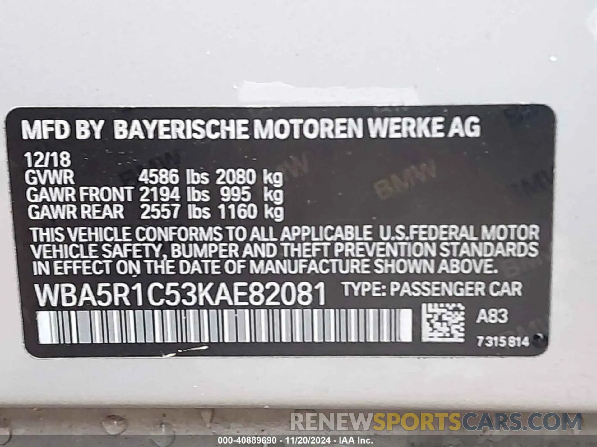 9 fotografías del automóvil dañado WBA5R1C53KAE82081 BMW 330I 2019