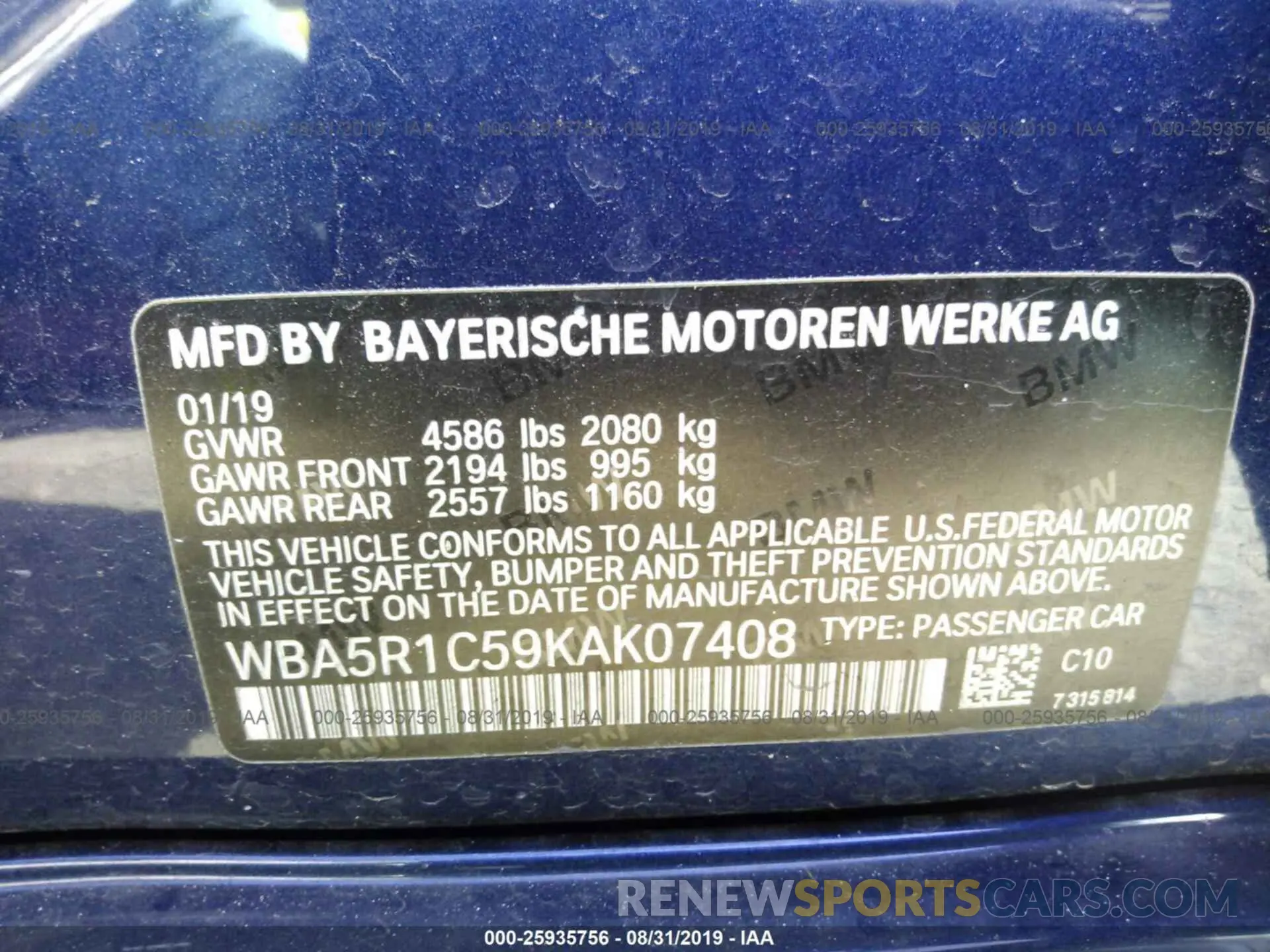 9 fotografías del automóvil dañado WBA5R1C59KAK07408 BMW 330I 2019