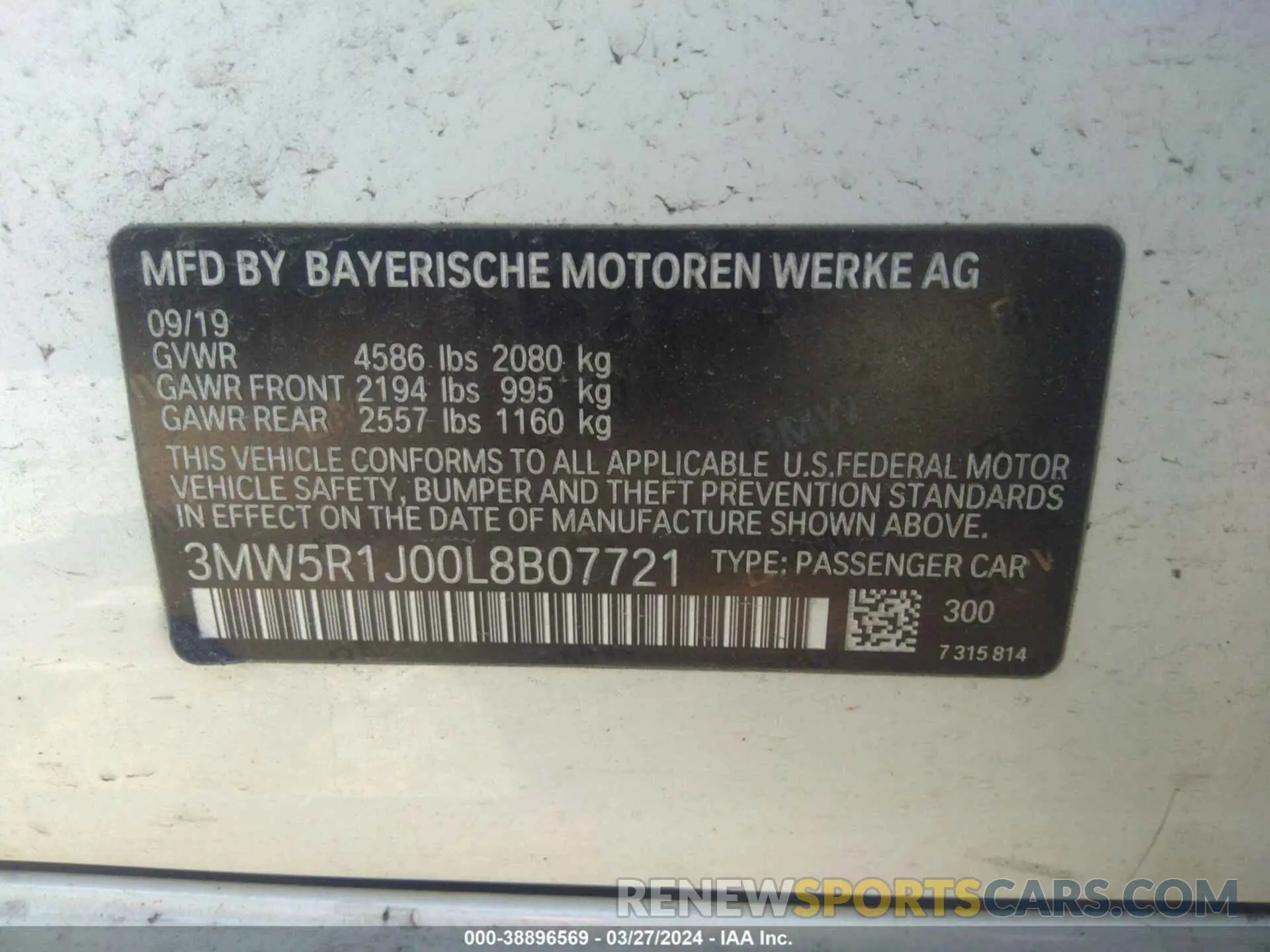 9 fotografías del automóvil dañado 3MW5R1J00L8B07721 BMW 330I 2020