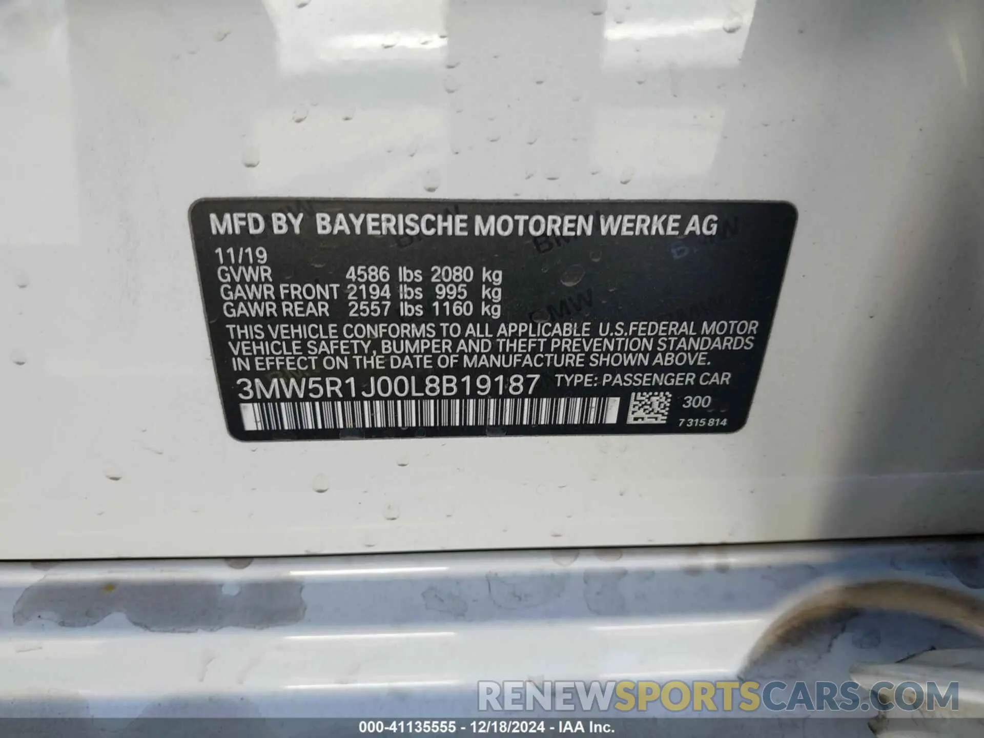 9 fotografías del automóvil dañado 3MW5R1J00L8B19187 BMW 330I 2020
