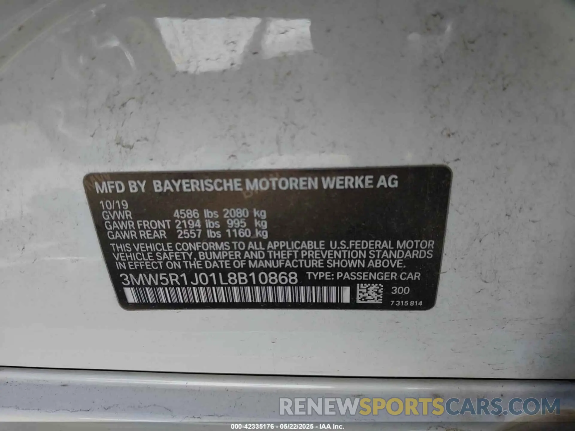 9 fotografías del automóvil dañado 3MW5R1J01L8B10868 BMW 330I 2020
