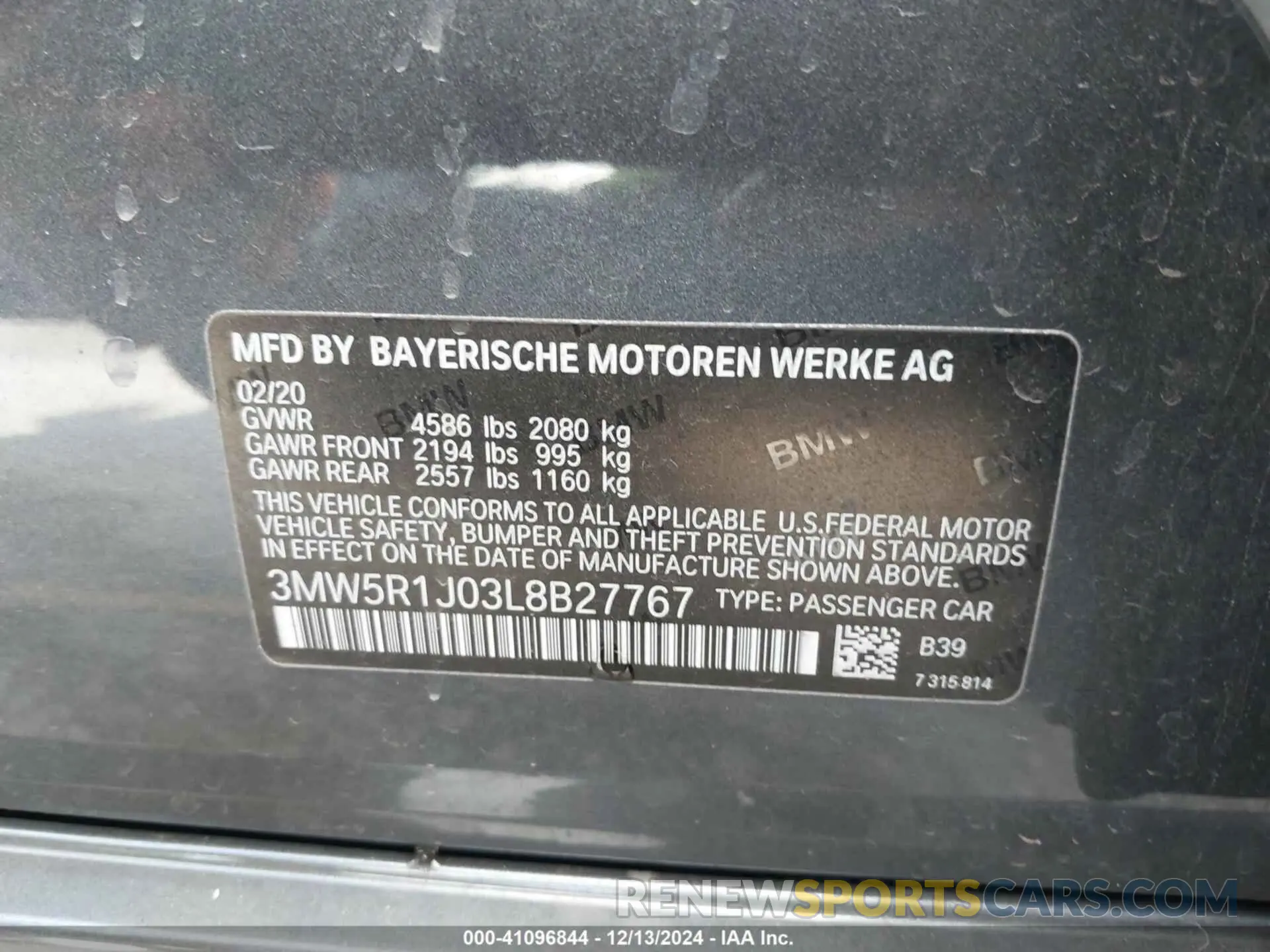 9 fotografías del automóvil dañado 3MW5R1J03L8B27767 BMW 330I 2020