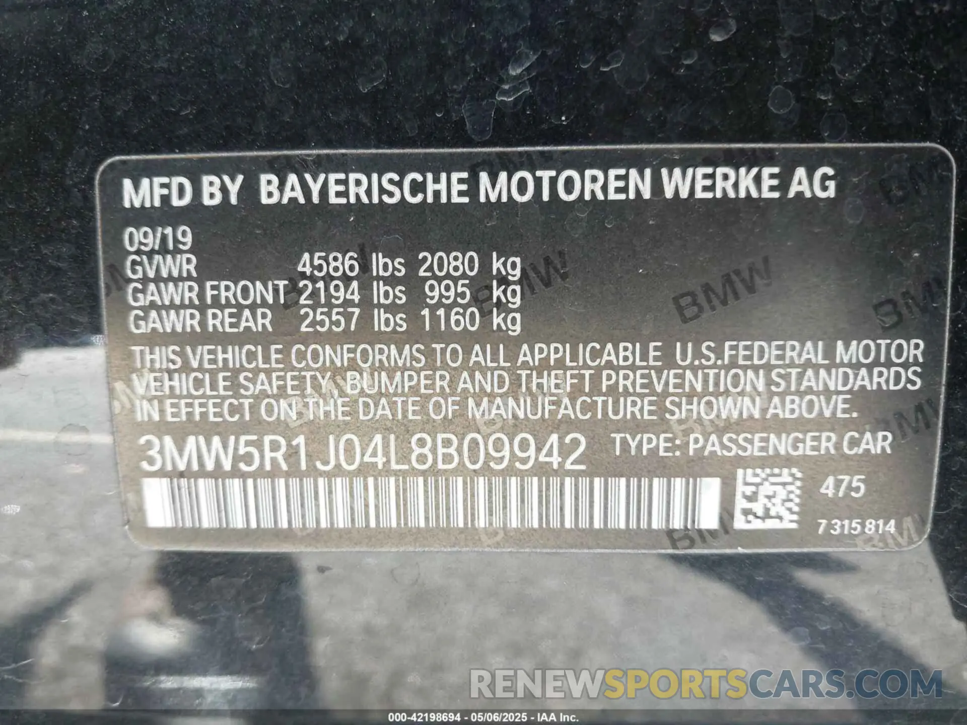 9 fotografías del automóvil dañado 3MW5R1J04L8B09942 BMW 330I 2020