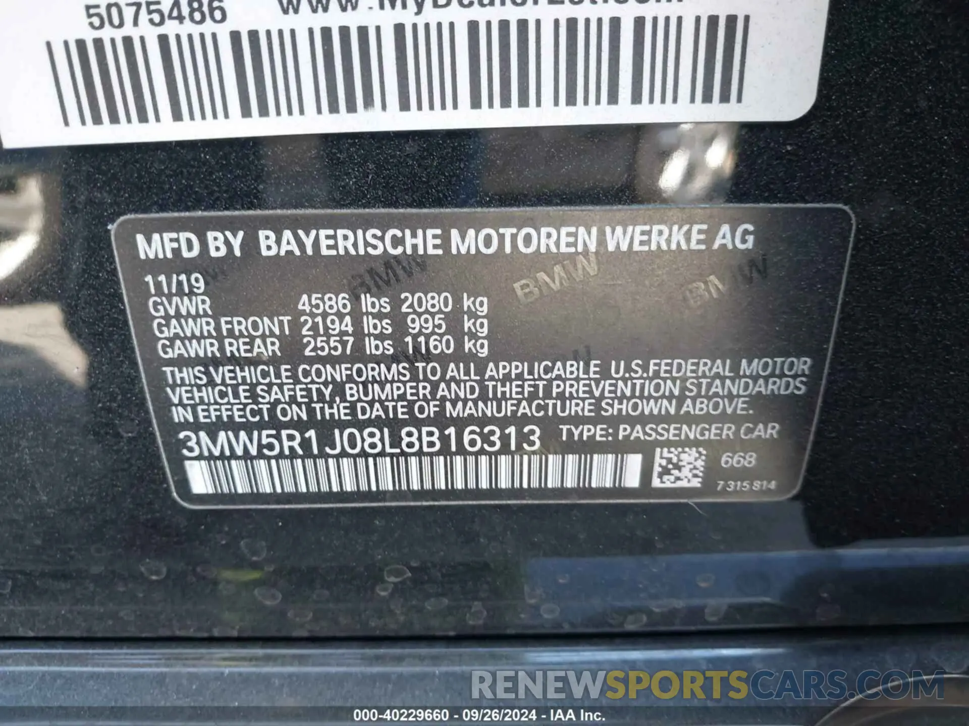 9 fotografías del automóvil dañado 3MW5R1J08L8B16313 BMW 330I 2020
