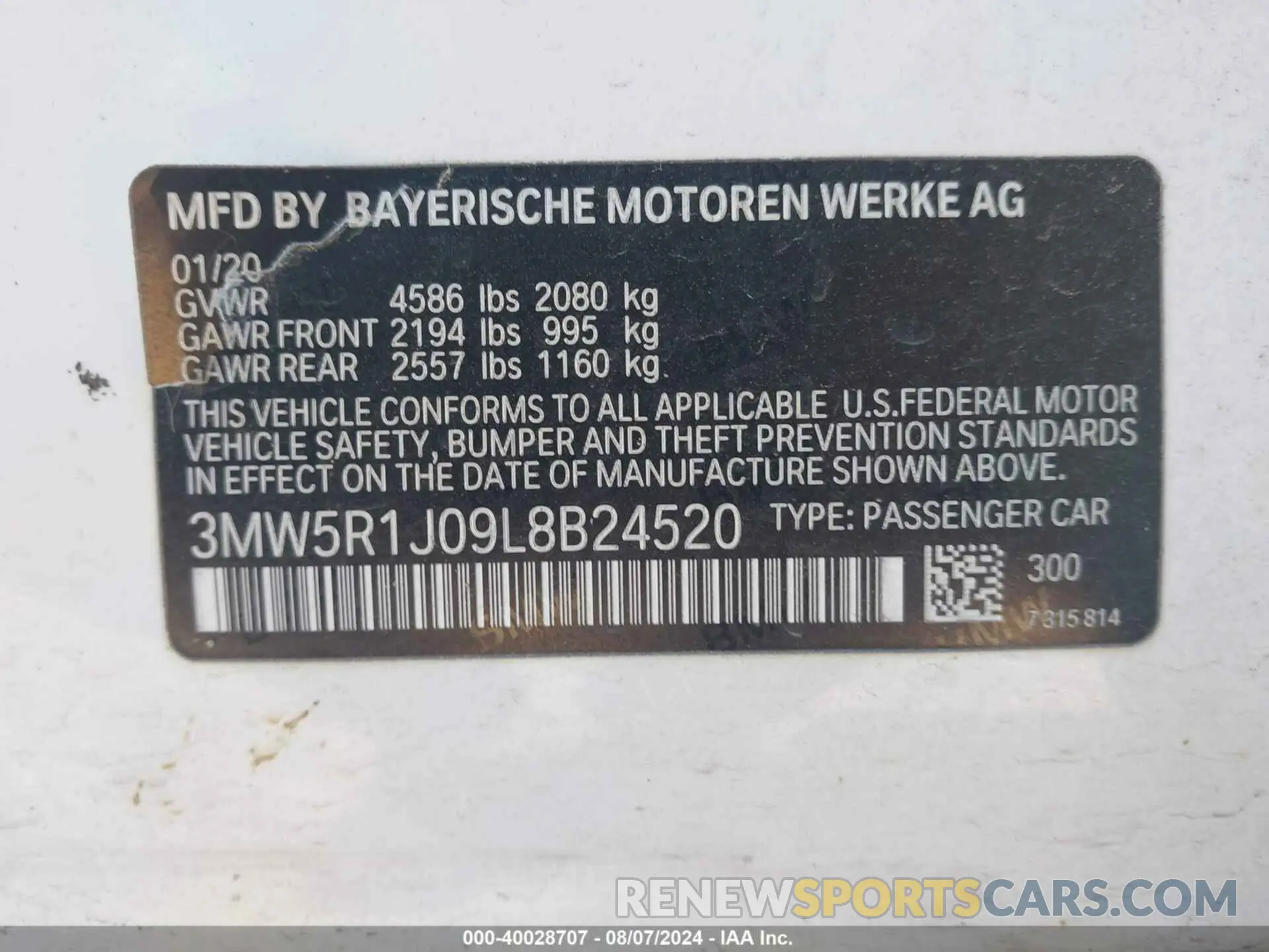 9 fotografías del automóvil dañado 3MW5R1J09L8B24520 BMW 330I 2020