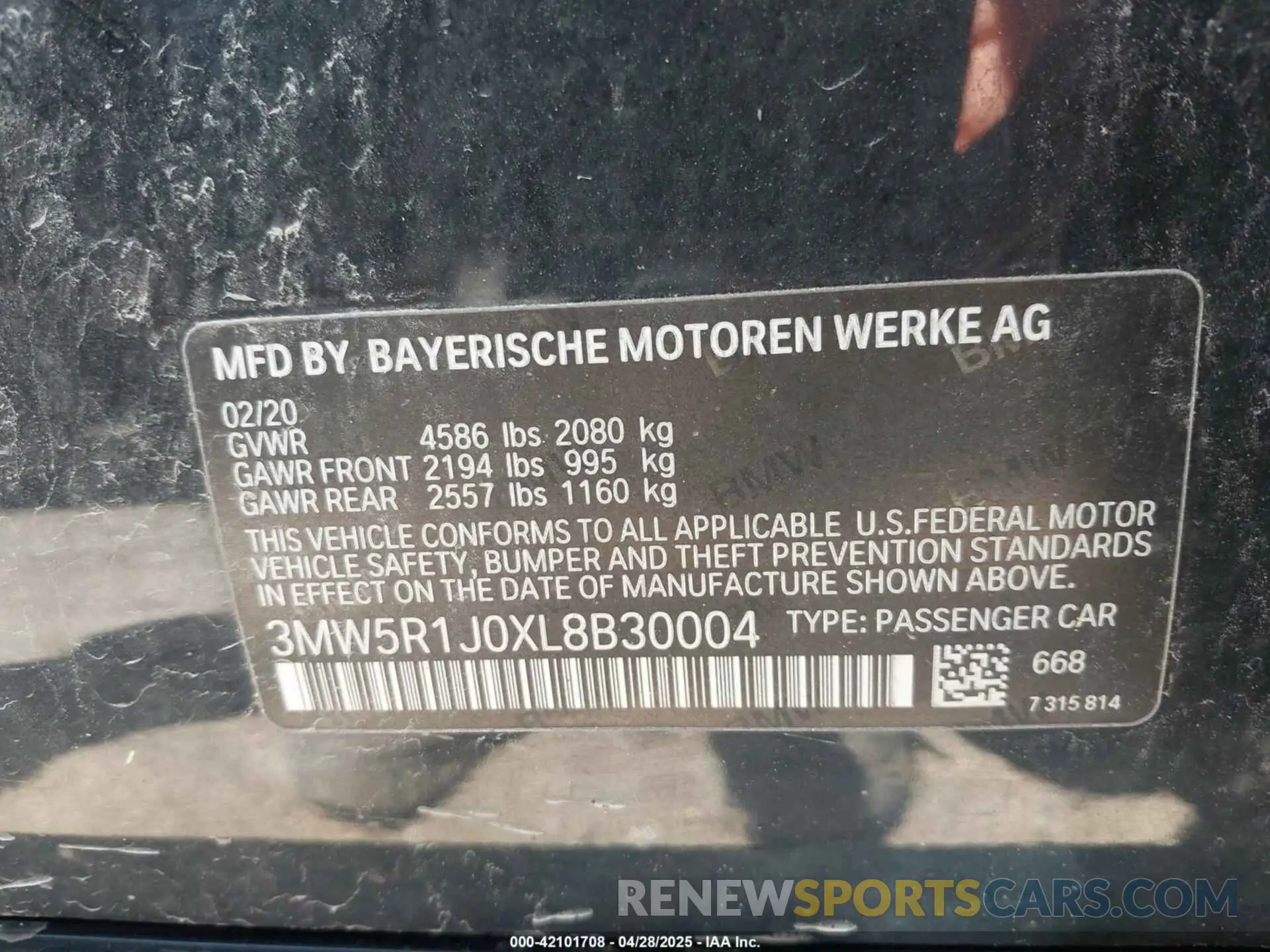 9 fotografías del automóvil dañado 3MW5R1J0XL8B30004 BMW 330I 2020