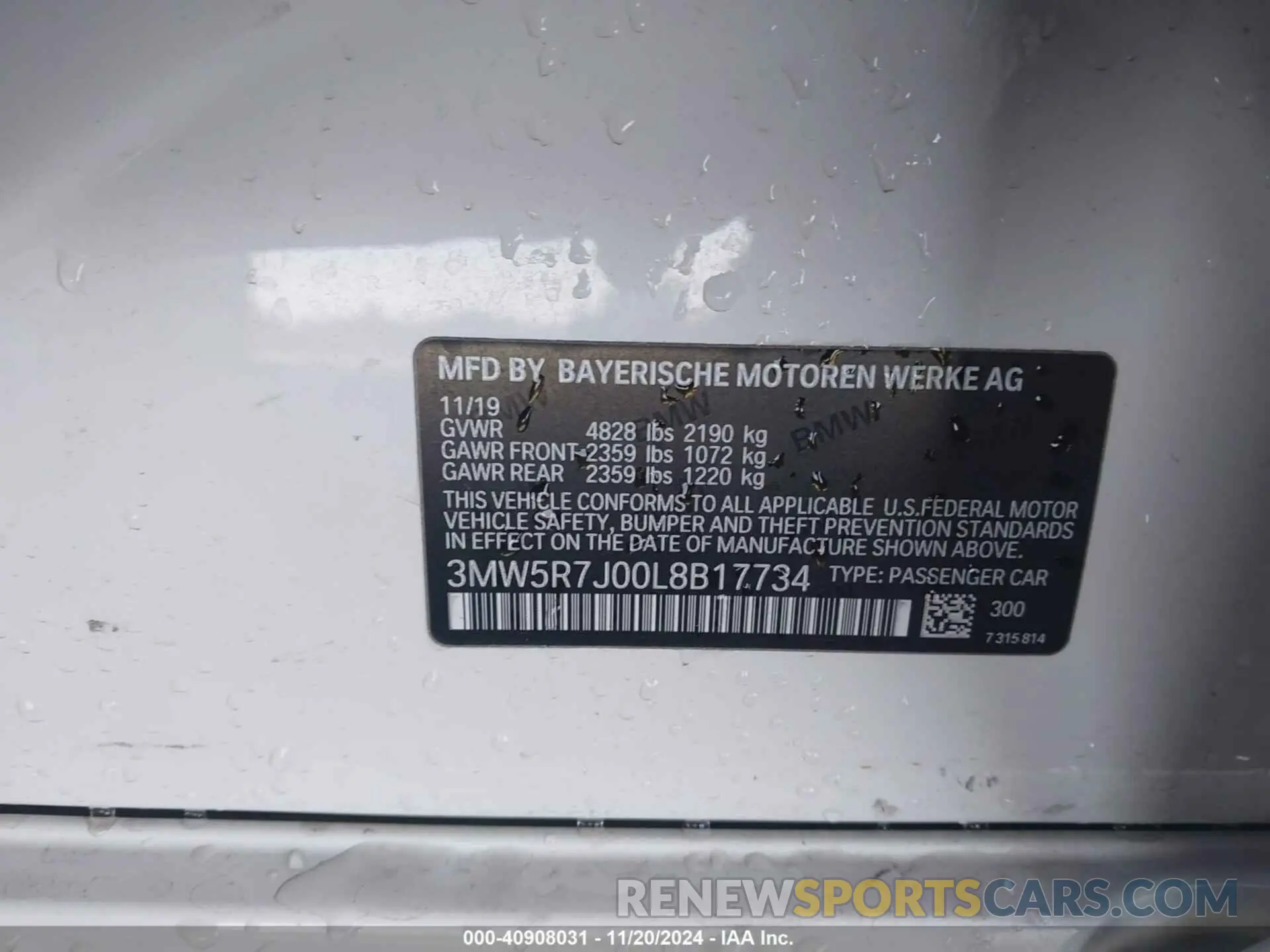 9 fotografías del automóvil dañado 3MW5R7J00L8B17734 BMW 330I 2020
