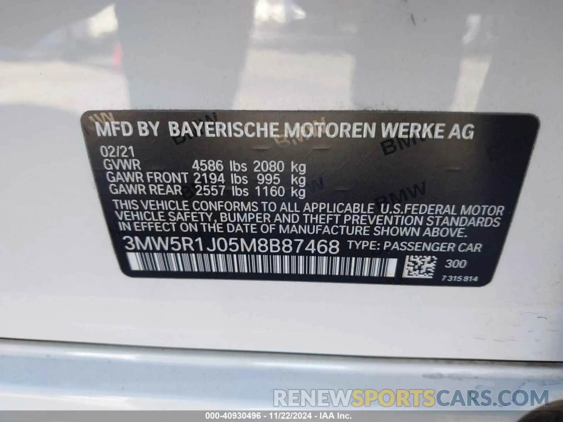 9 fotografías del automóvil dañado 3MW5R1J05M8B87468 BMW 330I 2021
