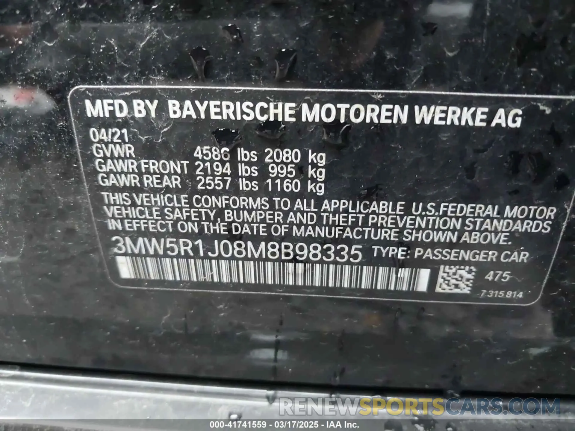 9 fotografías del automóvil dañado 3MW5R1J08M8B98335 BMW 330I 2021