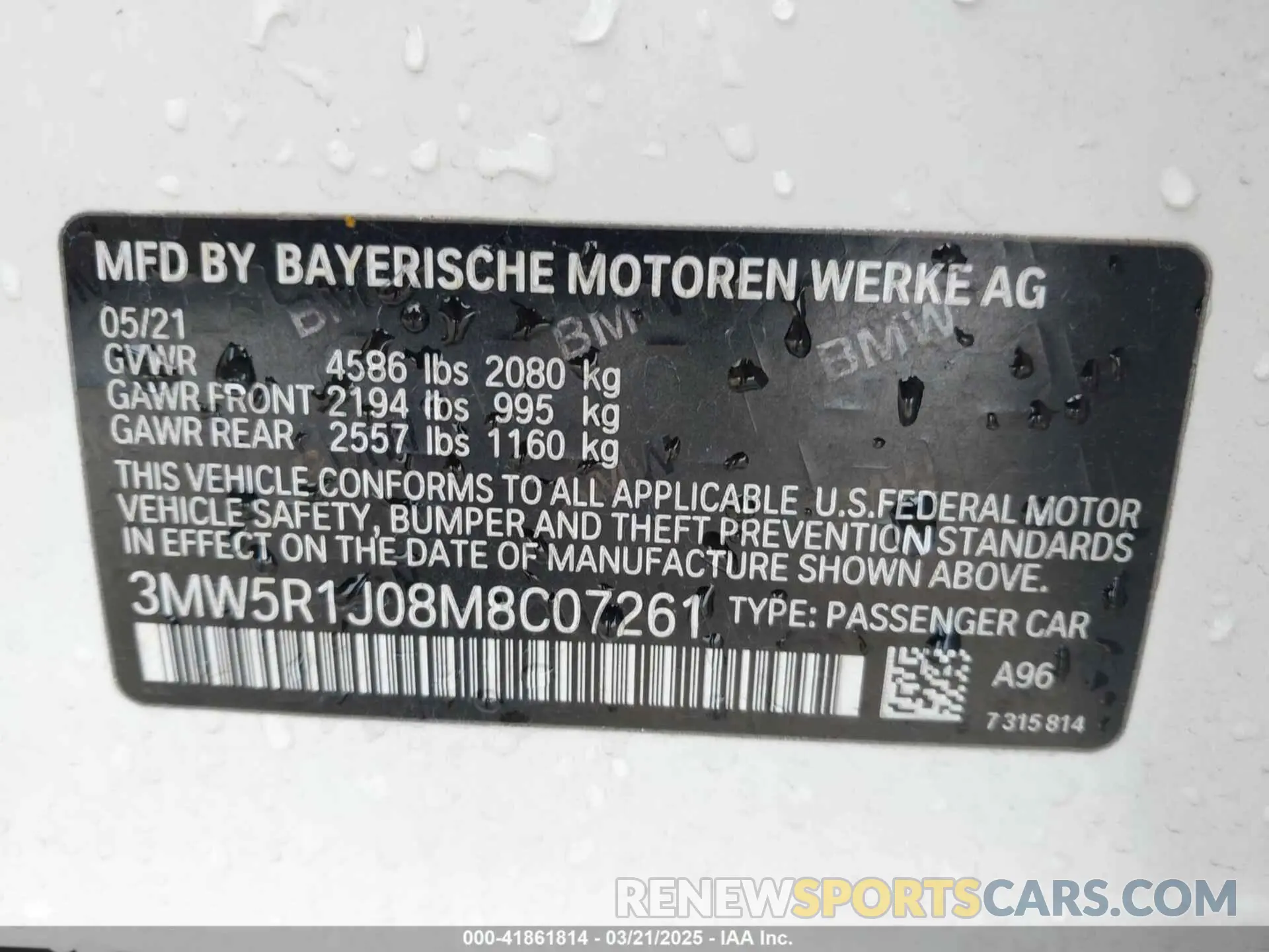 9 fotografías del automóvil dañado 3MW5R1J08M8C07261 BMW 330I 2021