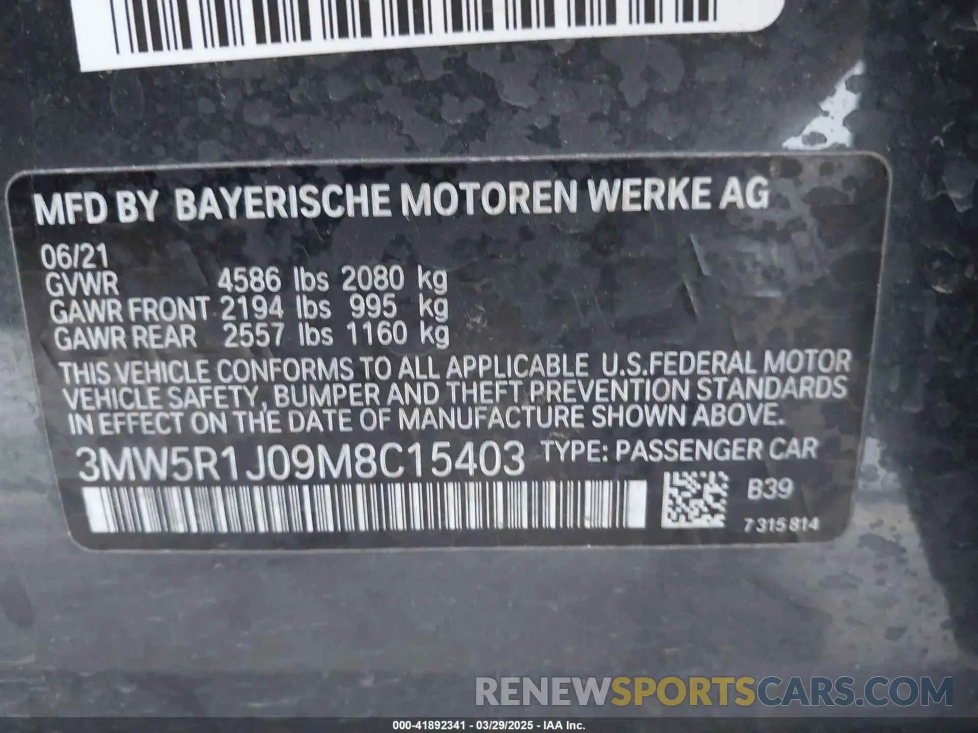 9 fotografías del automóvil dañado 3MW5R1J09M8C15403 BMW 330I 2021