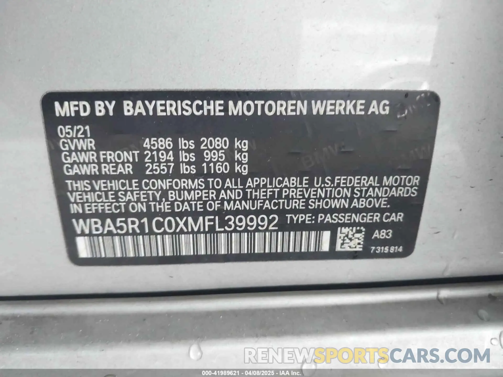 9 fotografías del automóvil dañado WBA5R1C0XMFL39992 BMW 330I 2021