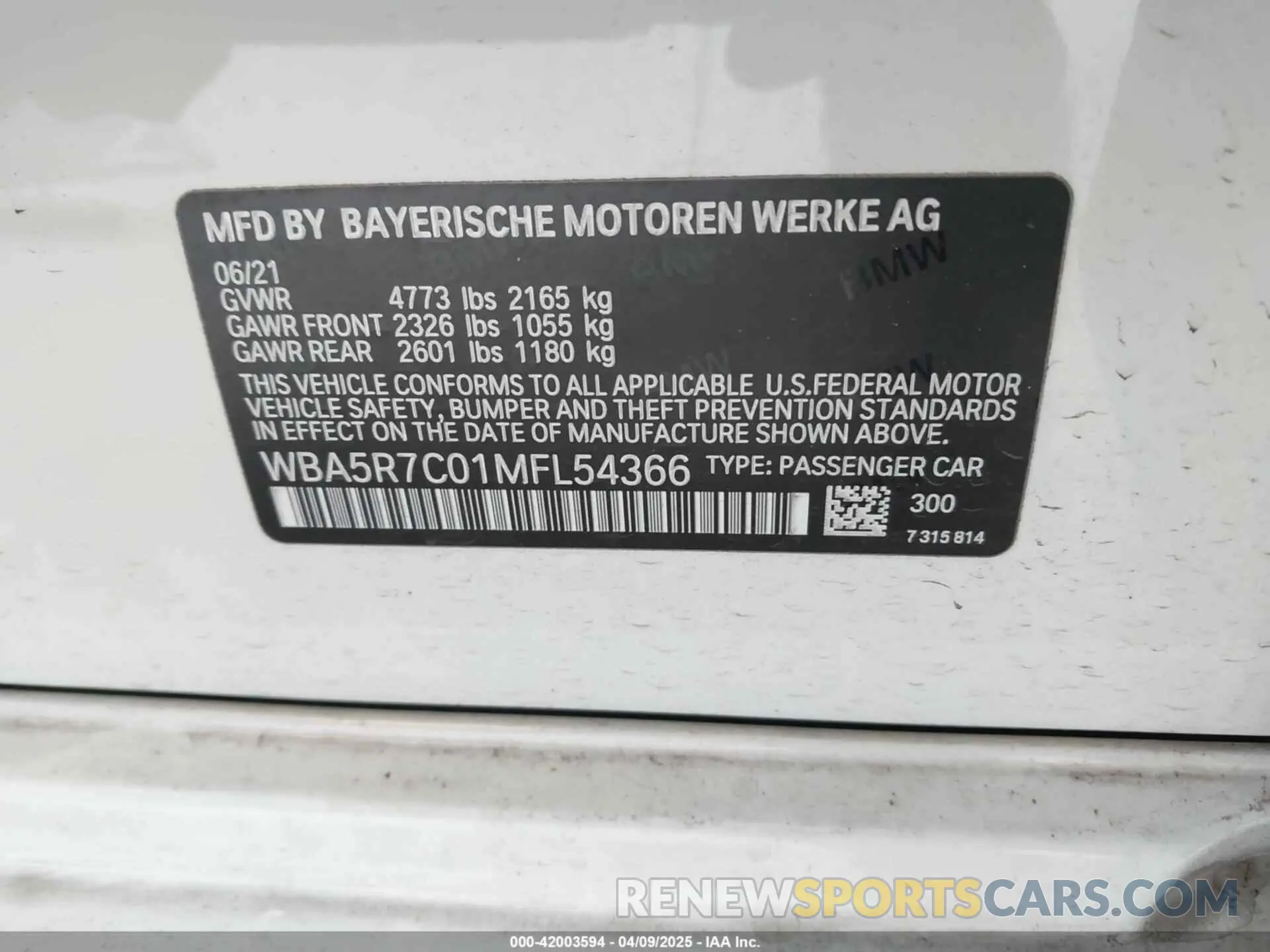9 fotografías del automóvil dañado WBA5R7C01MFL54366 BMW 330I 2021