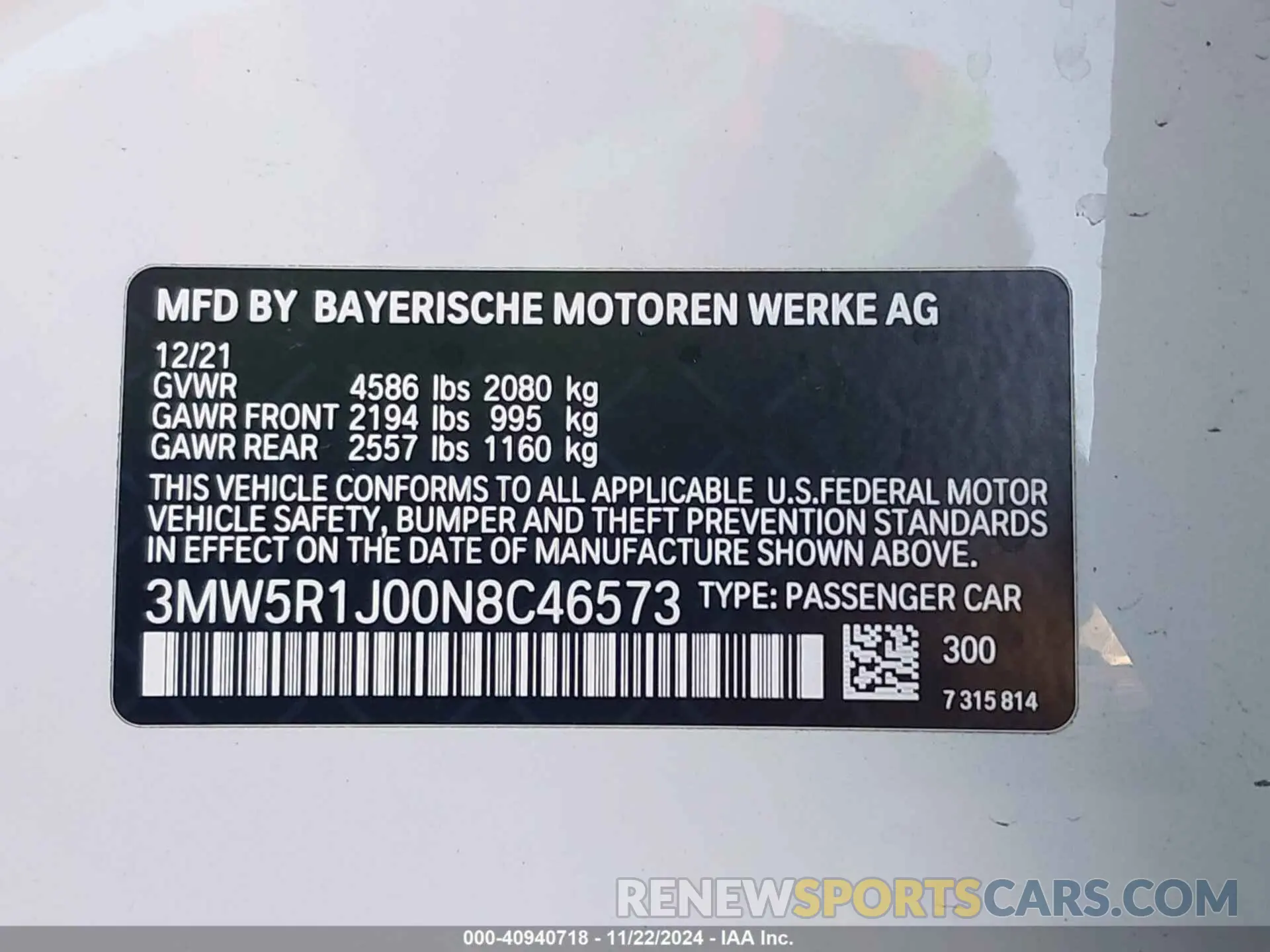 9 fotografías del automóvil dañado 3MW5R1J00N8C46573 BMW 330I 2022