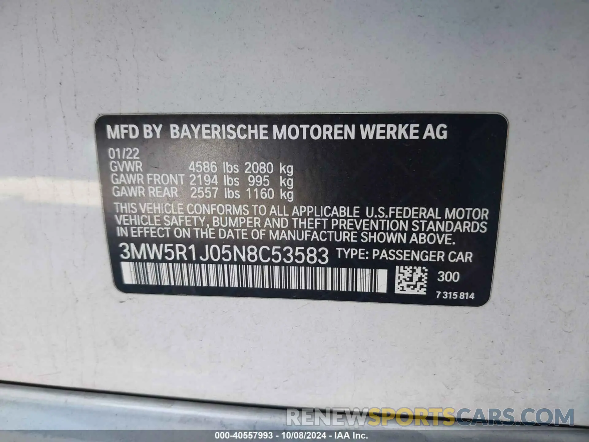 9 fotografías del automóvil dañado 3MW5R1J05N8C53583 BMW 330I 2022