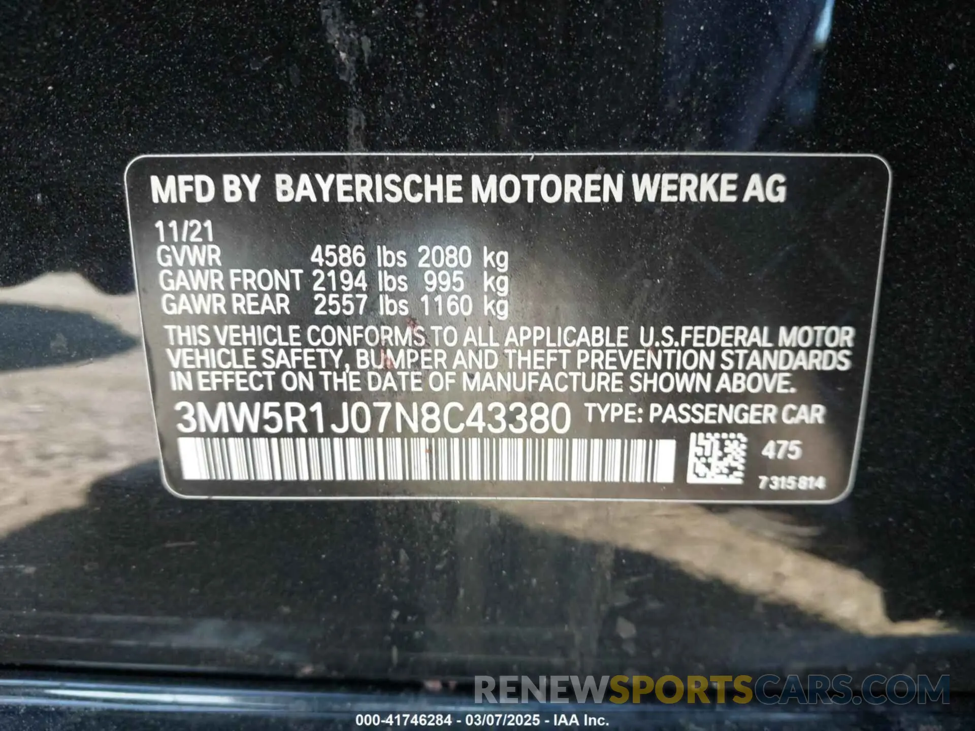9 fotografías del automóvil dañado 3MW5R1J07N8C43380 BMW 330I 2022