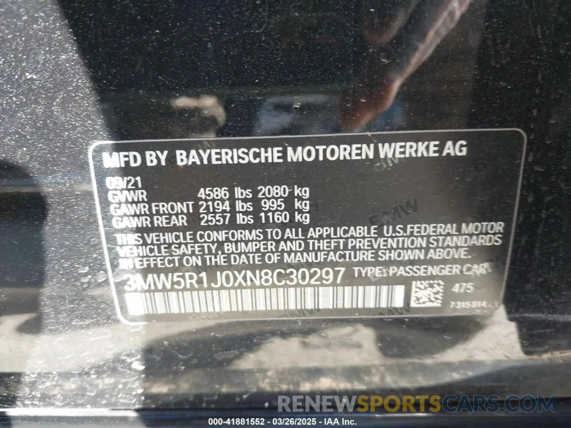9 fotografías del automóvil dañado 3MW5R1J0XN8C30297 BMW 330I 2022