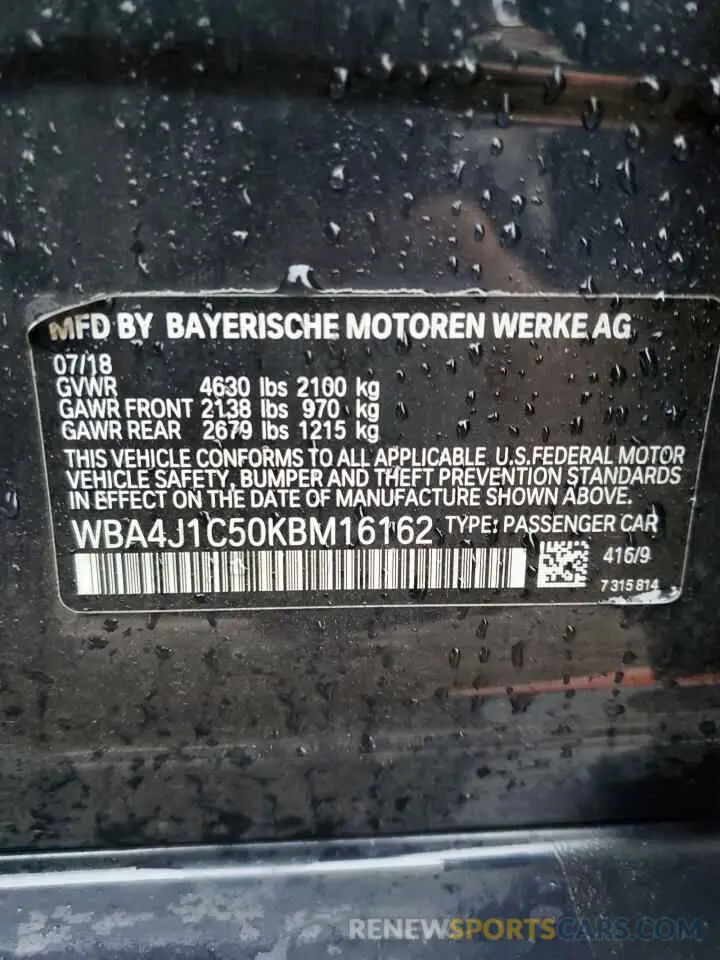 12 fotografías del automóvil dañado WBA4J1C50KBM16162 BMW 4 SERIES 2019