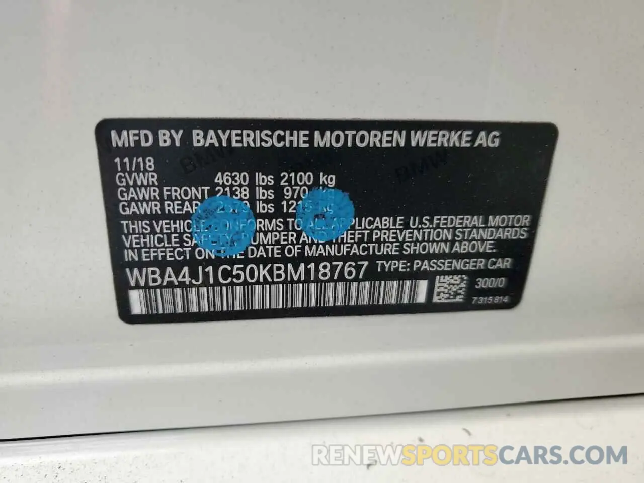 12 fotografías del automóvil dañado WBA4J1C50KBM18767 BMW 4 SERIES 2019