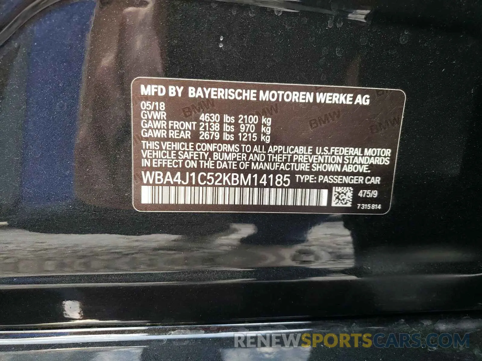 10 fotografías del automóvil dañado WBA4J1C52KBM14185 BMW 4 SERIES 2019