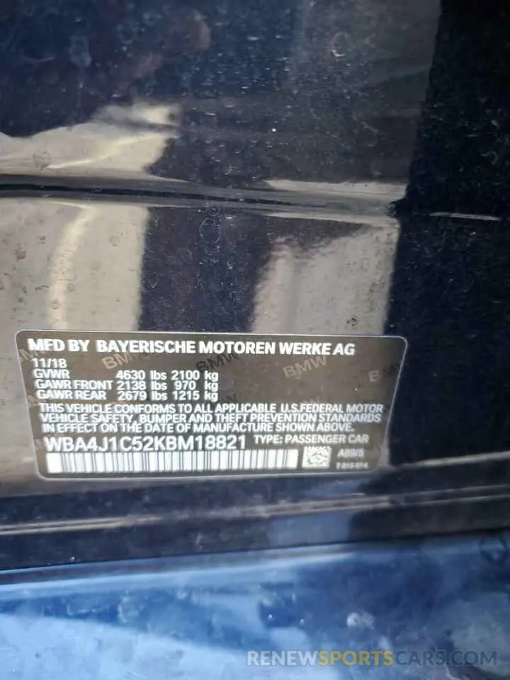 12 fotografías del automóvil dañado WBA4J1C52KBM18821 BMW 4 SERIES 2019