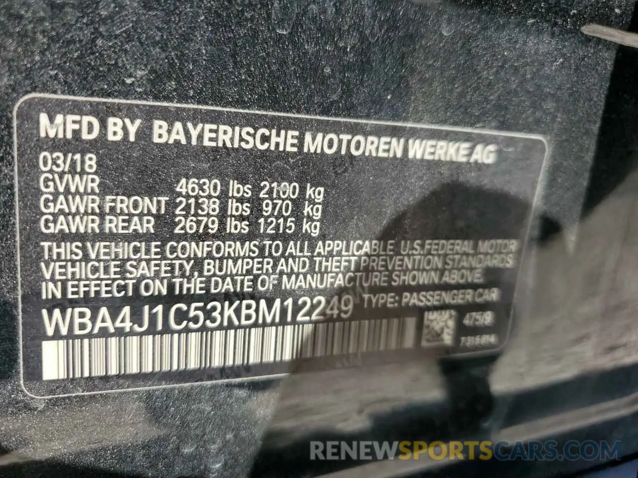 14 fotografías del automóvil dañado WBA4J1C53KBM12249 BMW 4 SERIES 2019