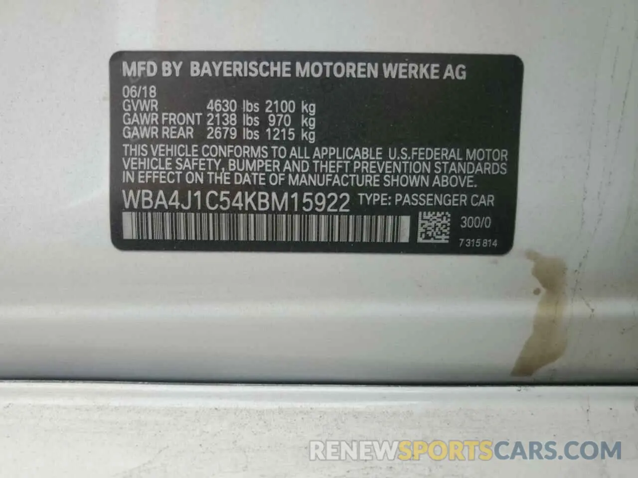 13 fotografías del automóvil dañado WBA4J1C54KBM15922 BMW 4 SERIES 2019