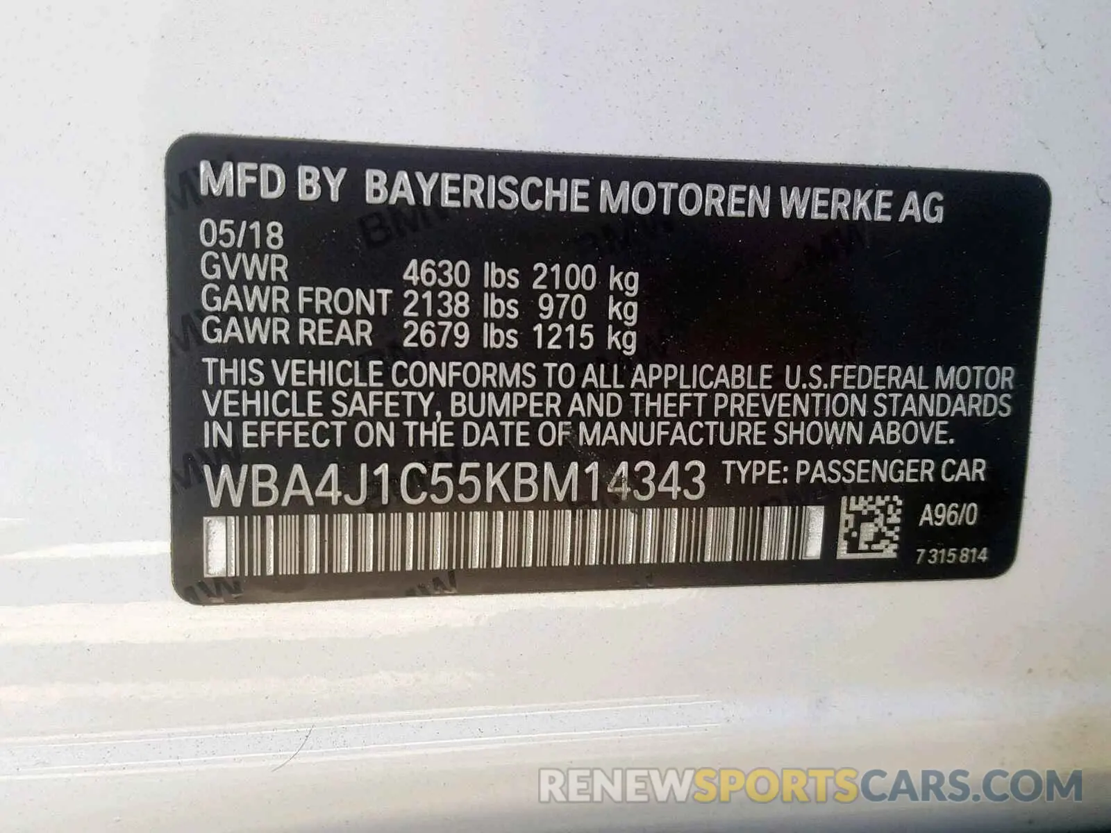 10 fotografías del automóvil dañado WBA4J1C55KBM14343 BMW 4 SERIES 2019
