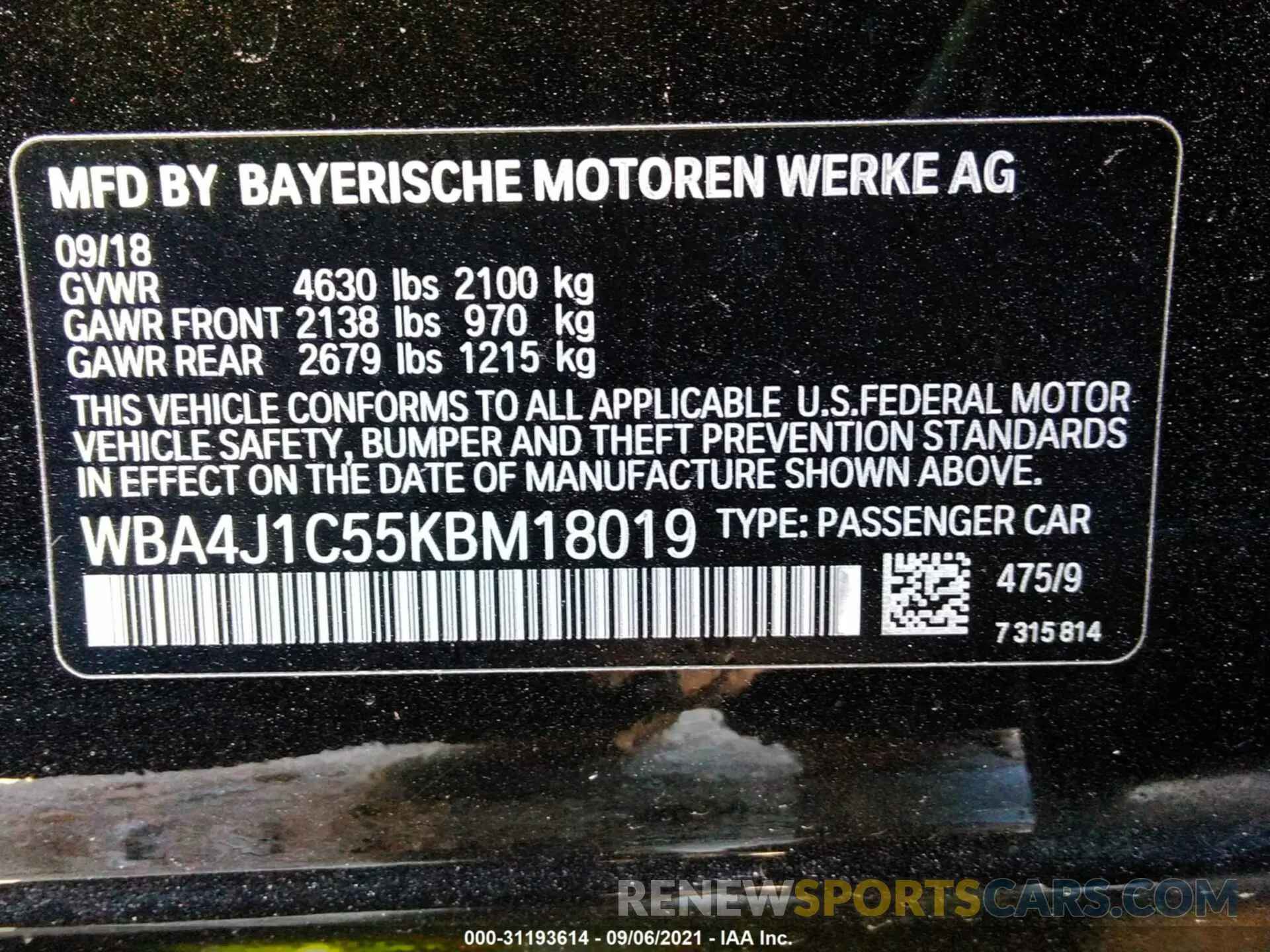 9 fotografías del automóvil dañado WBA4J1C55KBM18019 BMW 4 SERIES 2019