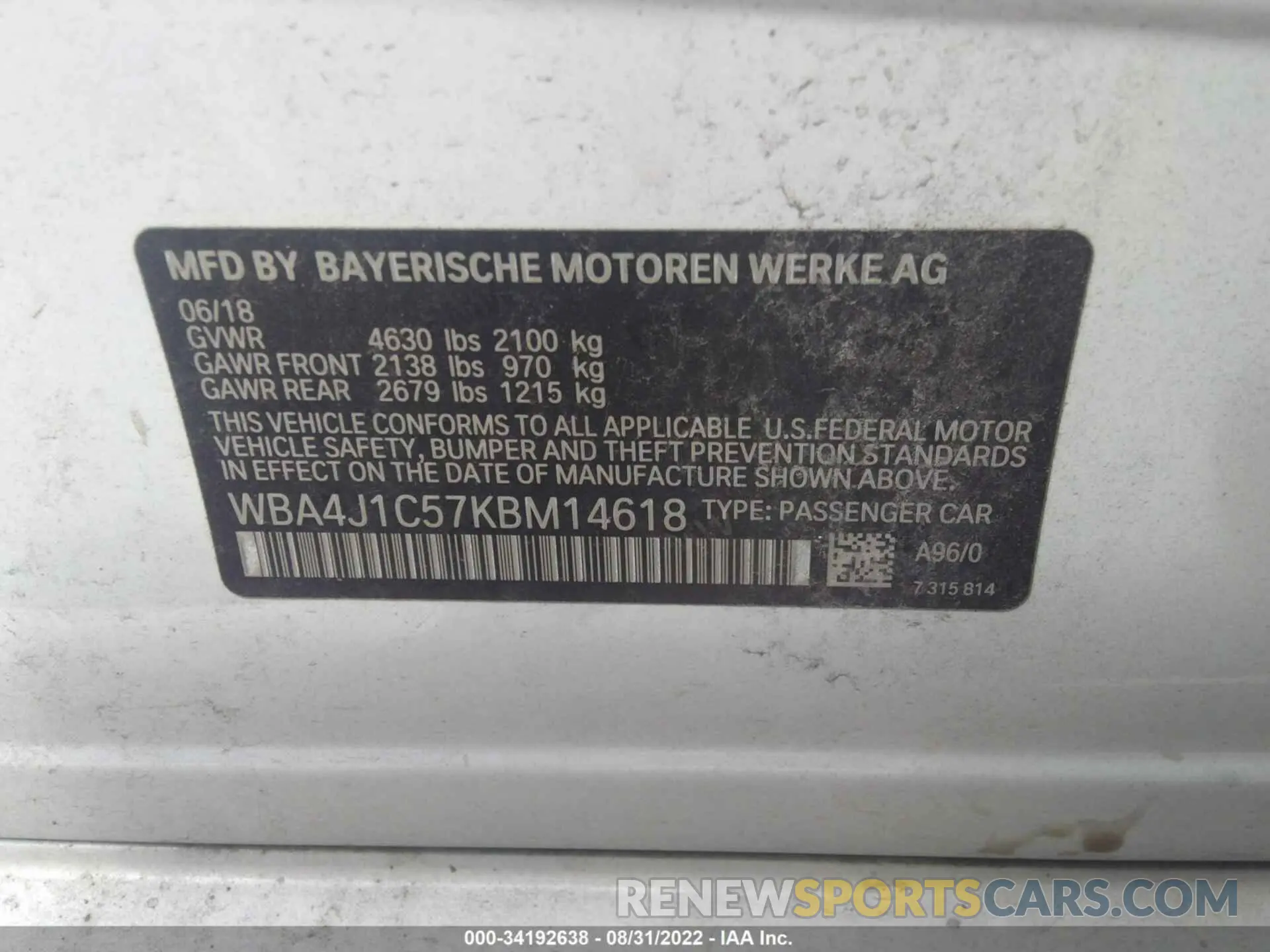 9 fotografías del automóvil dañado WBA4J1C57KBM14618 BMW 4 SERIES 2019