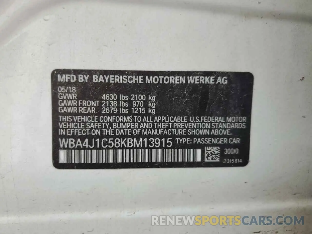12 fotografías del automóvil dañado WBA4J1C58KBM13915 BMW 4 SERIES 2019